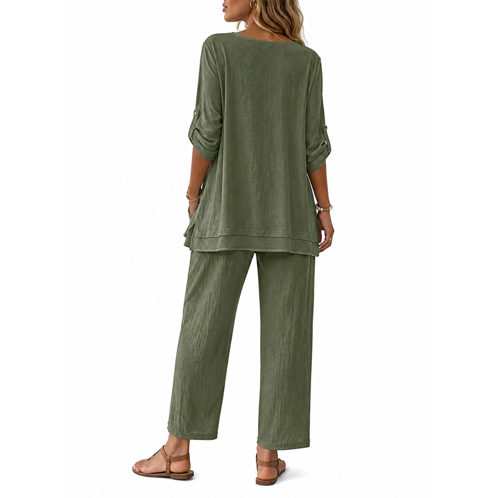 2 Piece Of Wide Rolled Sleeves Outfit Set For Women