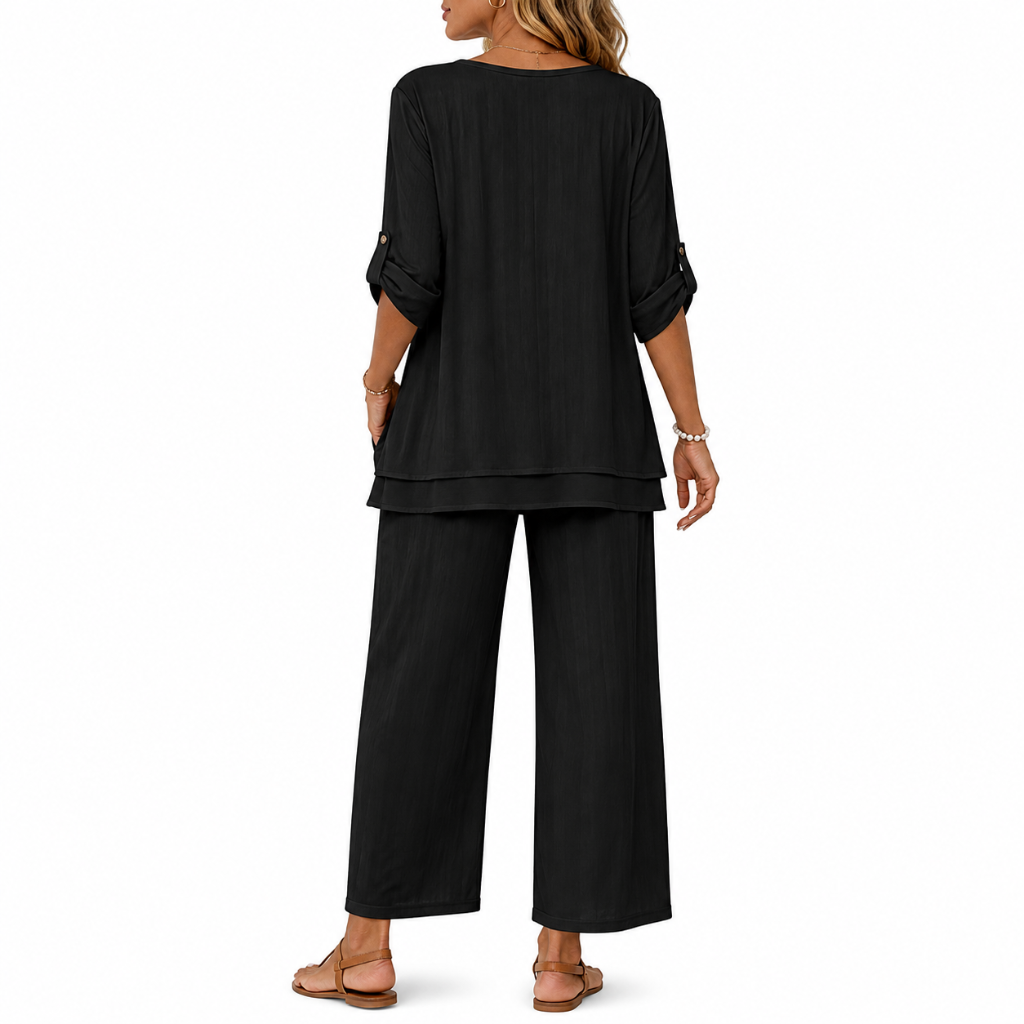 2 Piece Of Wide Rolled Sleeves Outfit Set For Women