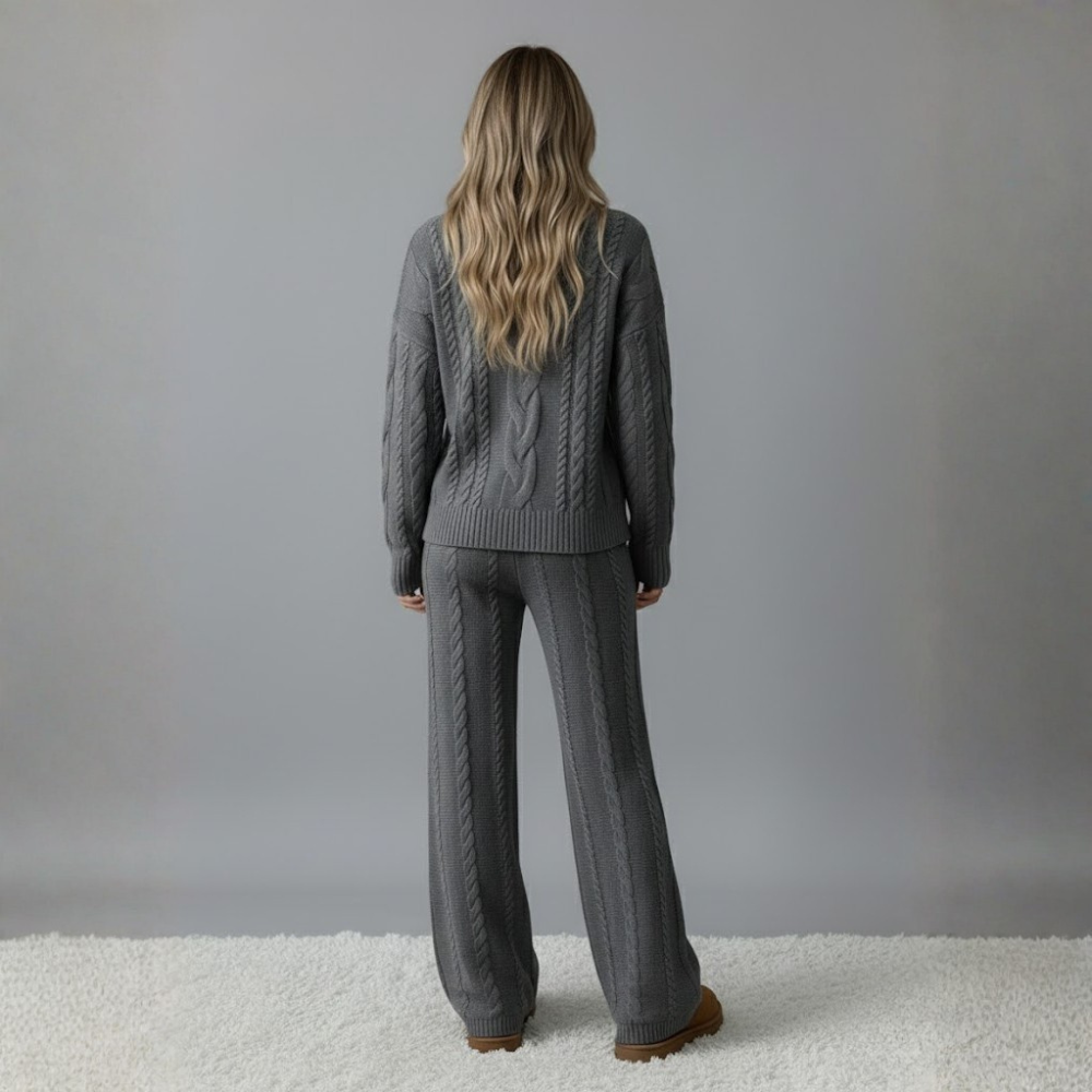 Women's Winter Solid Color Round Neck Long Sleeve Simple Top And Pants Casual 2pcs Set, Winter Clothing