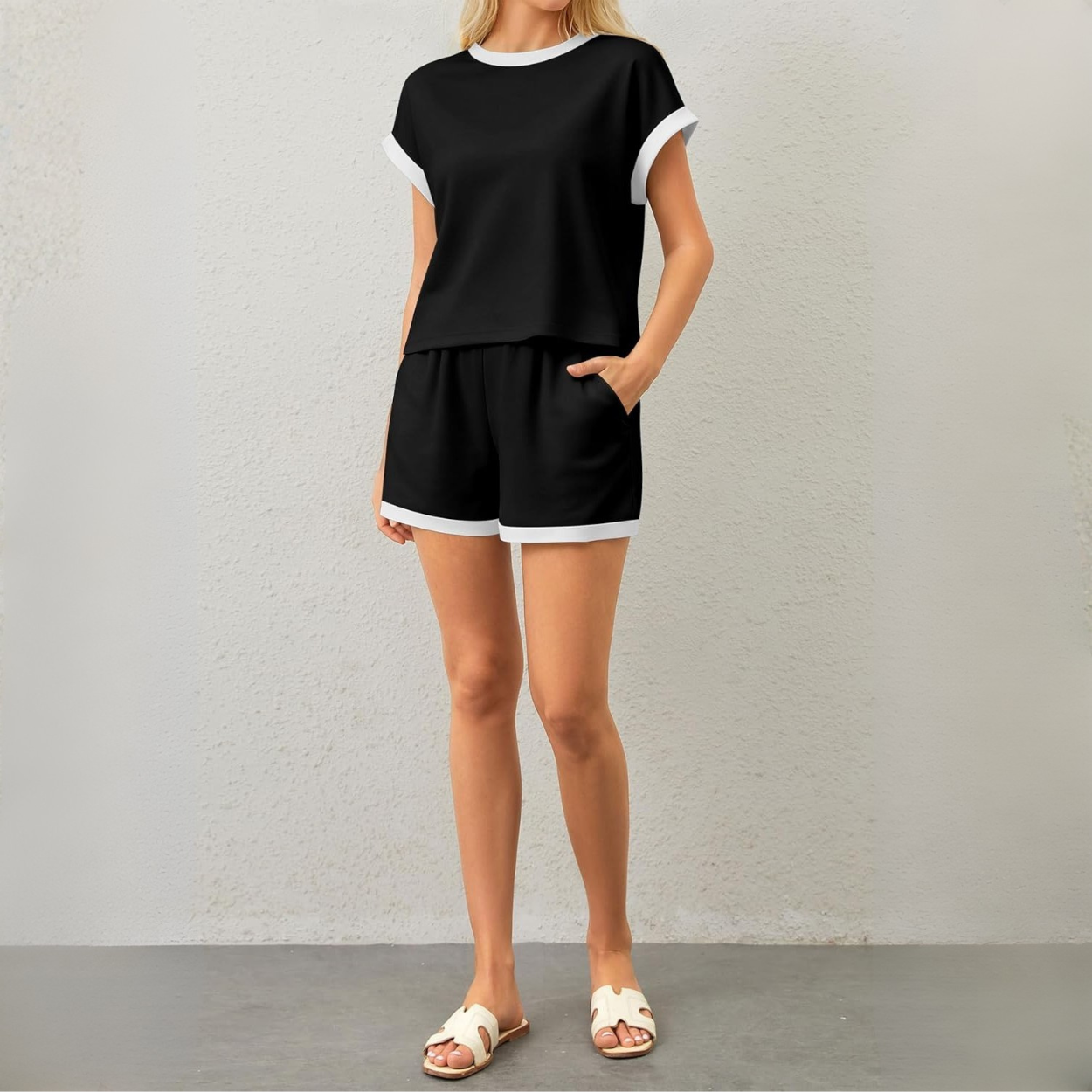 Casual Summer Loungewear Set With Knit Top
