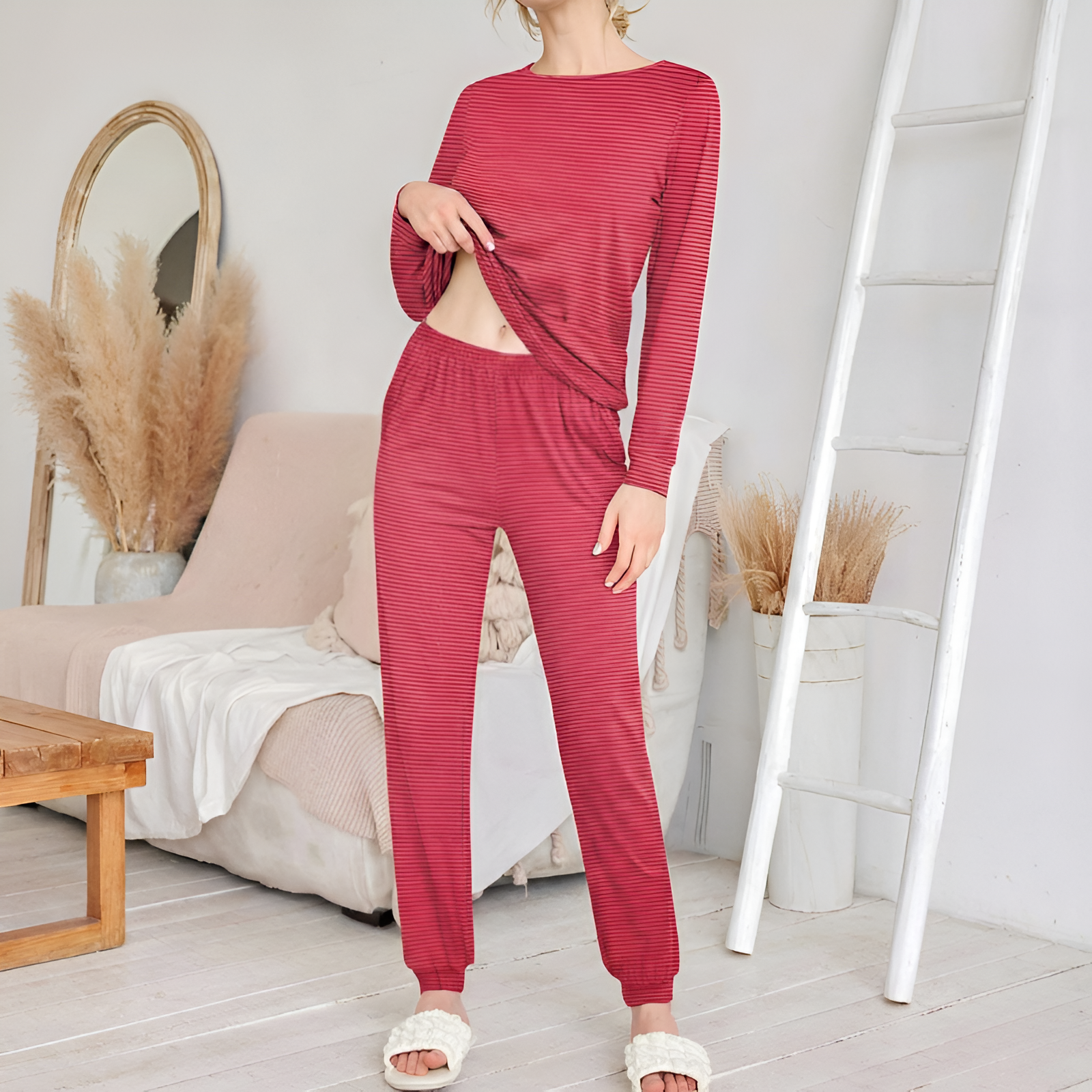 Pack Of 2 Long Sleeve Top And Jogger Pants Pajama Set With Pockets For Women