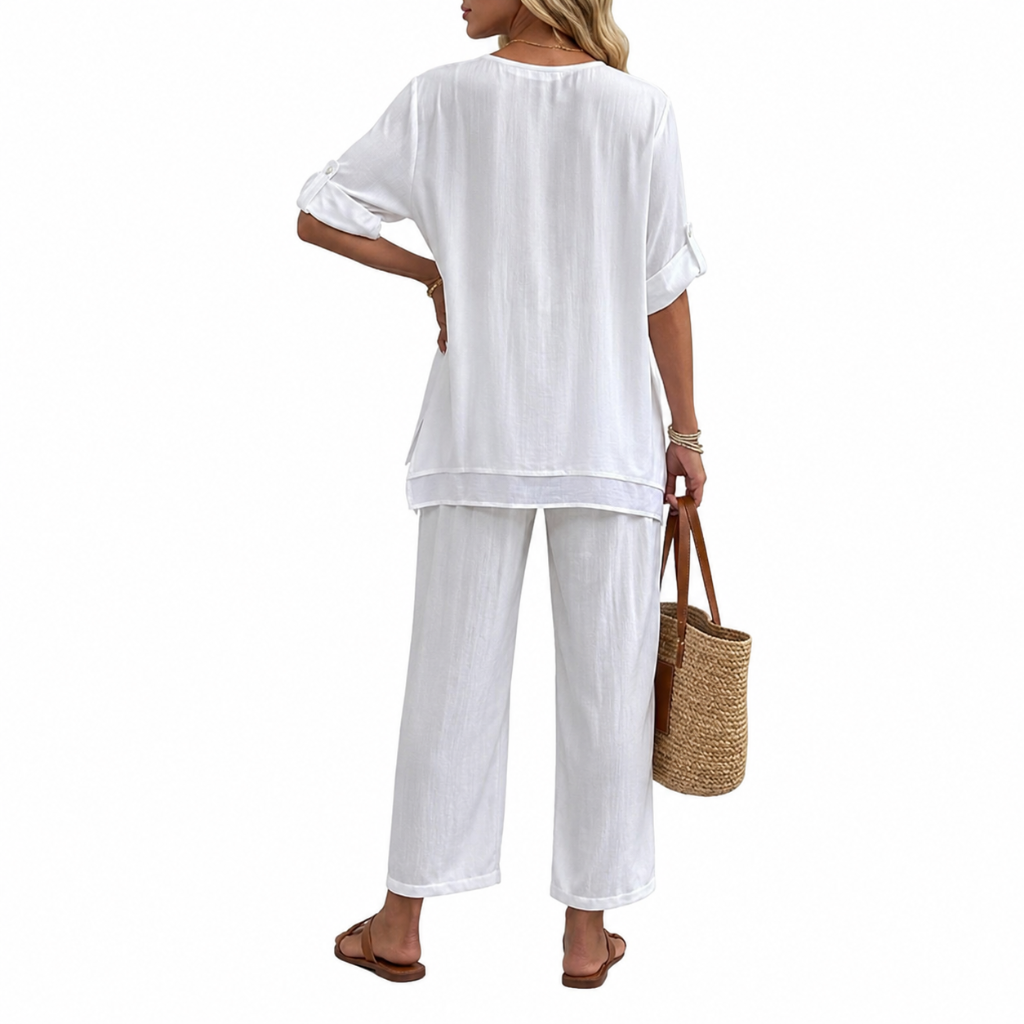 2 Piece Of Wide Rolled Sleeves Outfit Set For Women