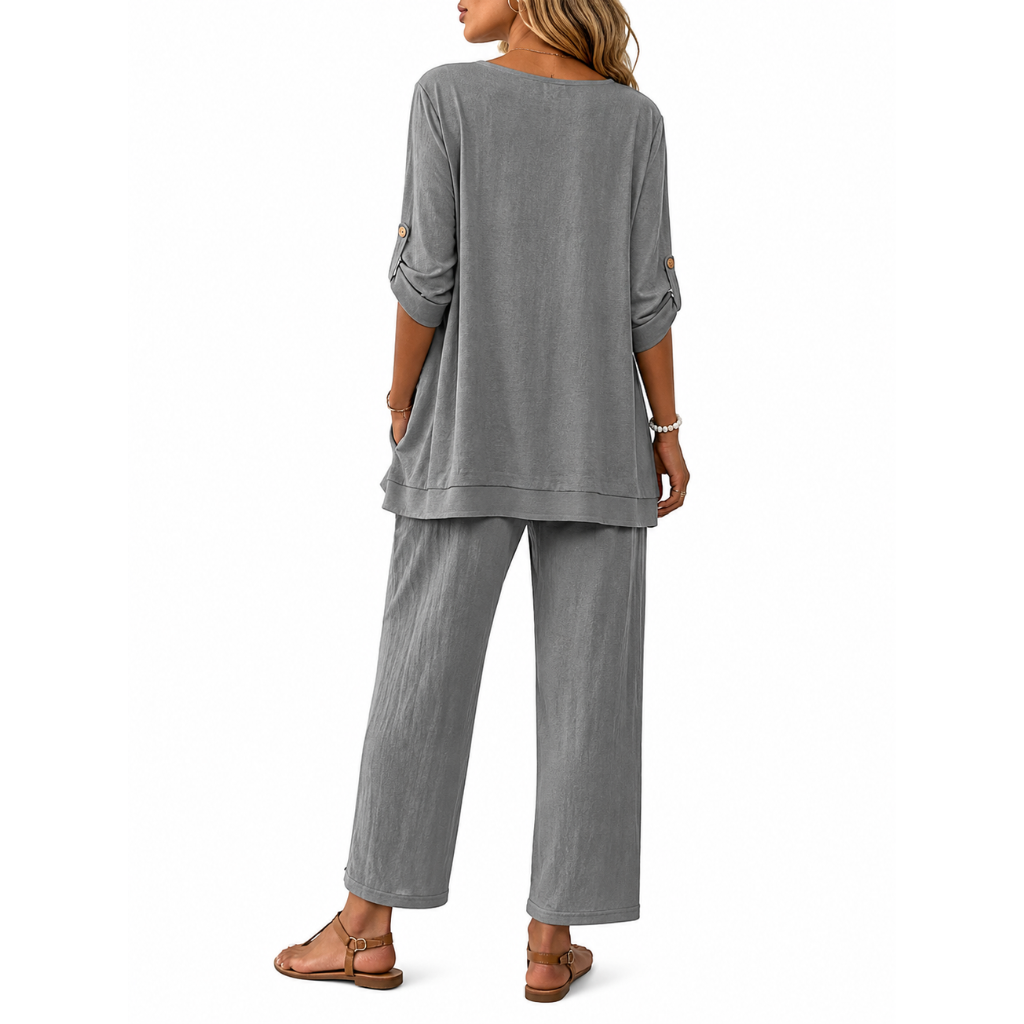 2 Piece Of Wide Rolled Sleeves Outfit Set For Women
