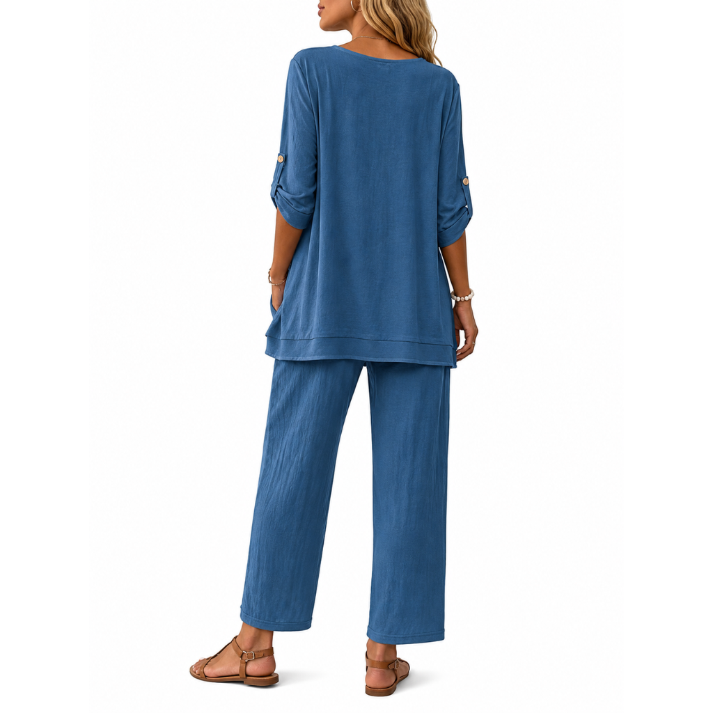 2 Piece Of Wide Rolled Sleeves Outfit Set For Women