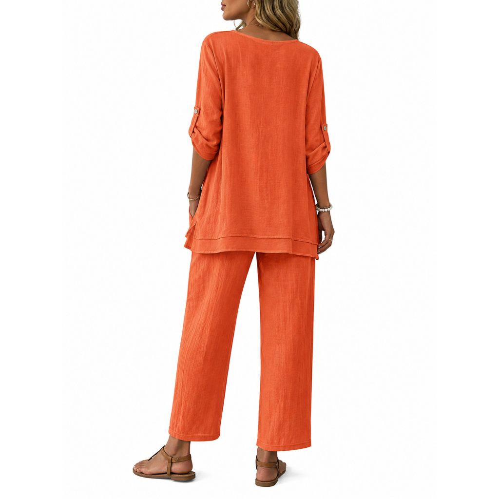 2 Piece Of Wide Rolled Sleeves Outfit Set For Women