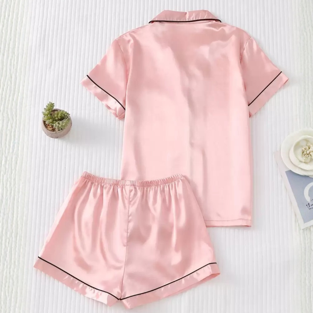 Two Pieces Bowknot Sleeve Lapel Top And Shorts Set For Women