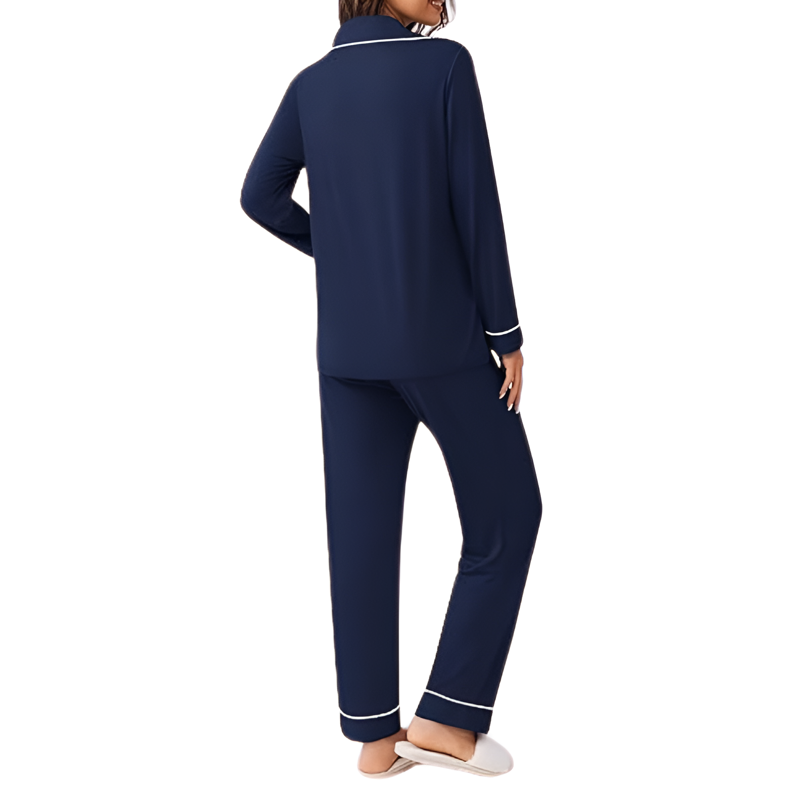Long Sleeve Button Front Top Two Piece Pajama Set With Pants For Women