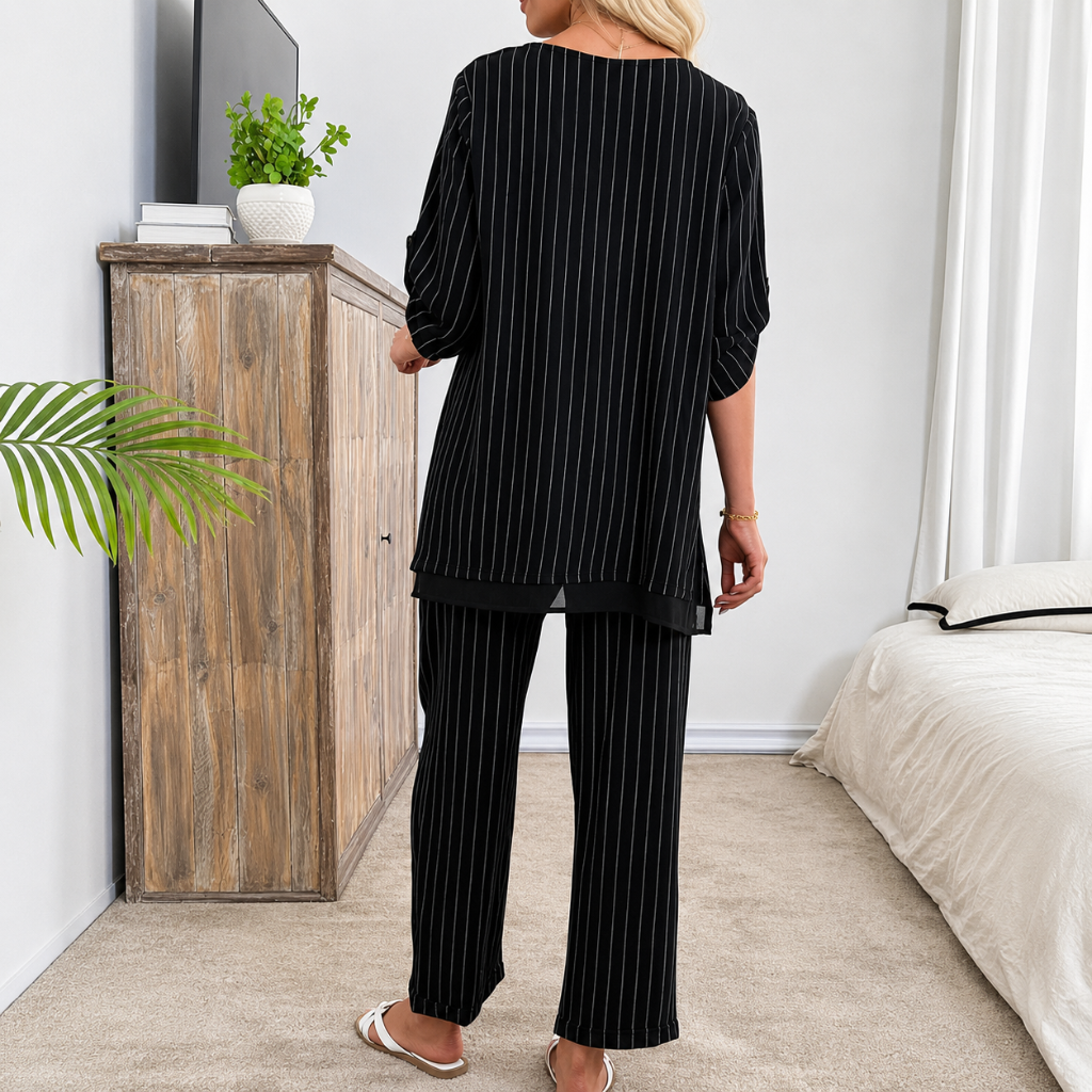 Wide Linen Rolled Sleeves Two Pieces Outfit Set For Women