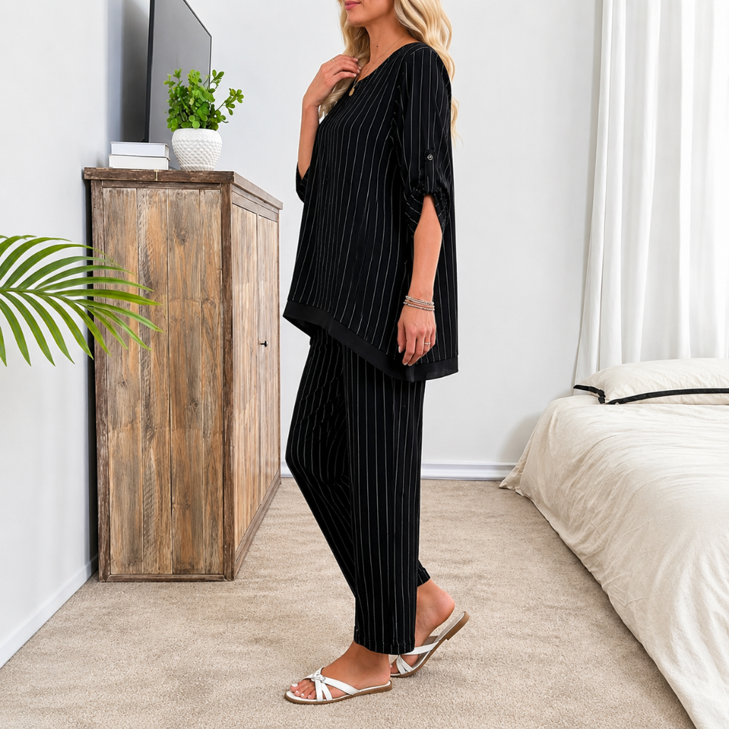 Wide Linen Rolled Sleeves Two Pieces Outfit Set For Women