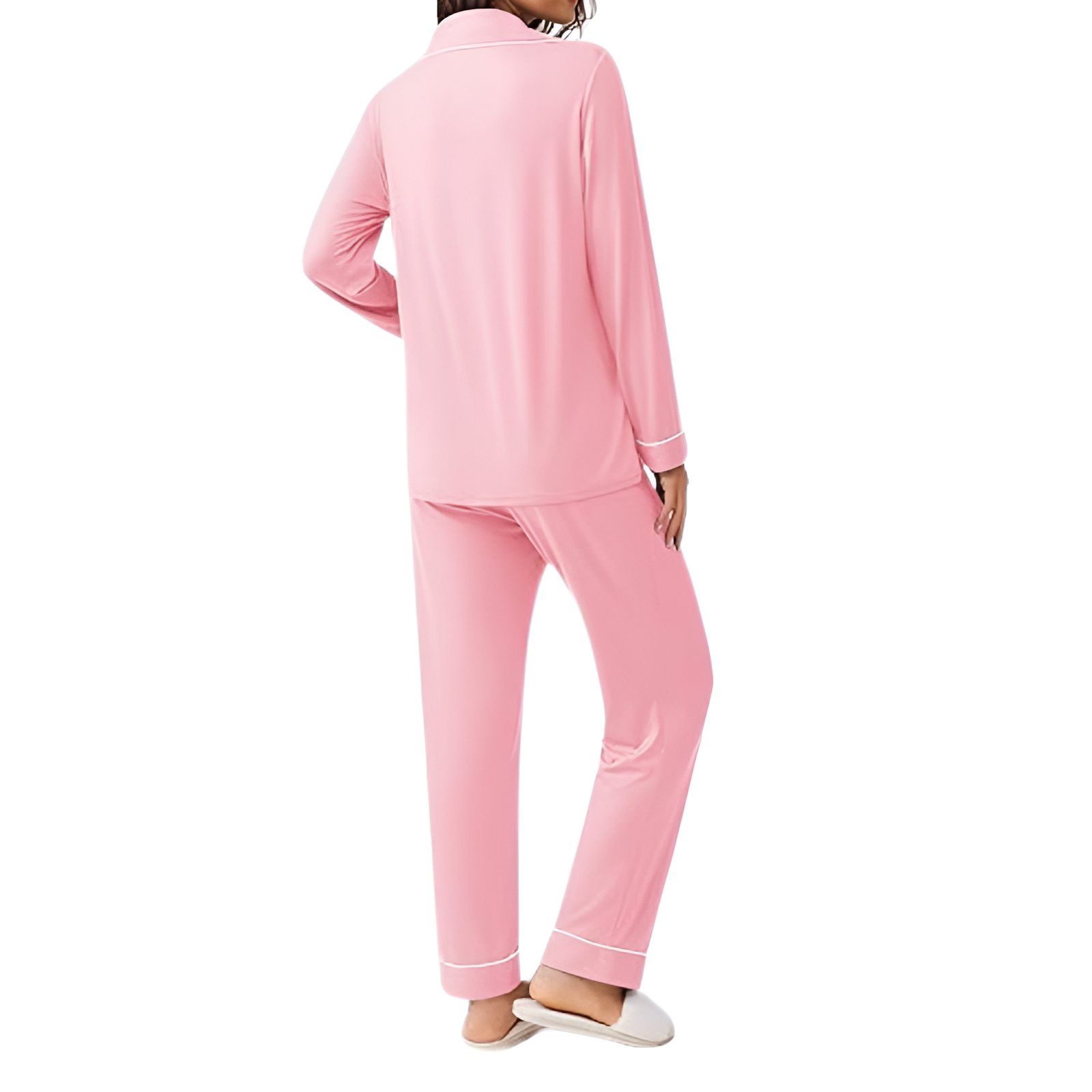 Long Sleeve Button Front Top Two Piece Pajama Set With Pants For Women