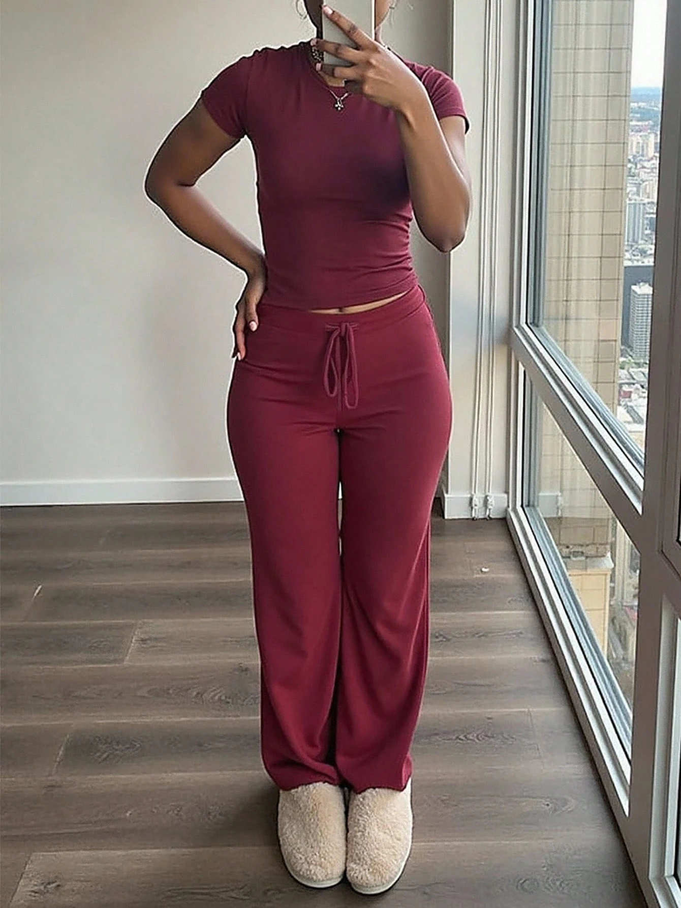 2 Pieces Casual Top And Pants Outfit For Women