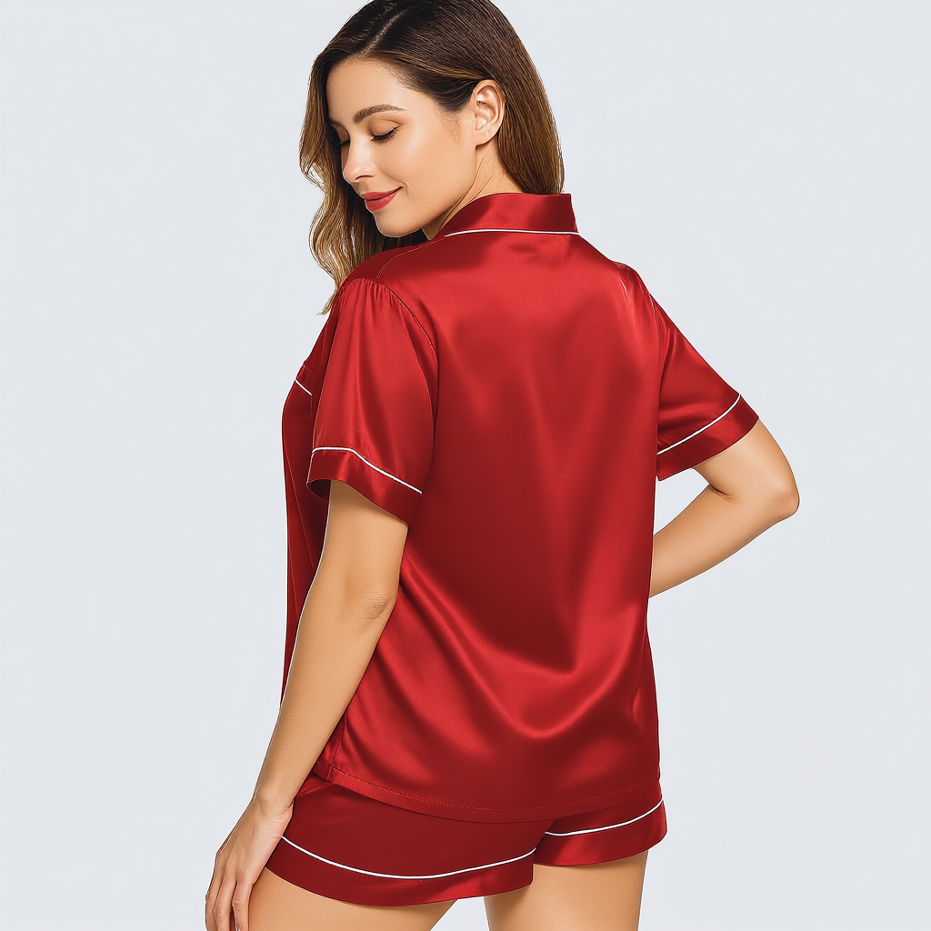 Silk Satin Short Sleeve Loungewear Button Down Pajama Set