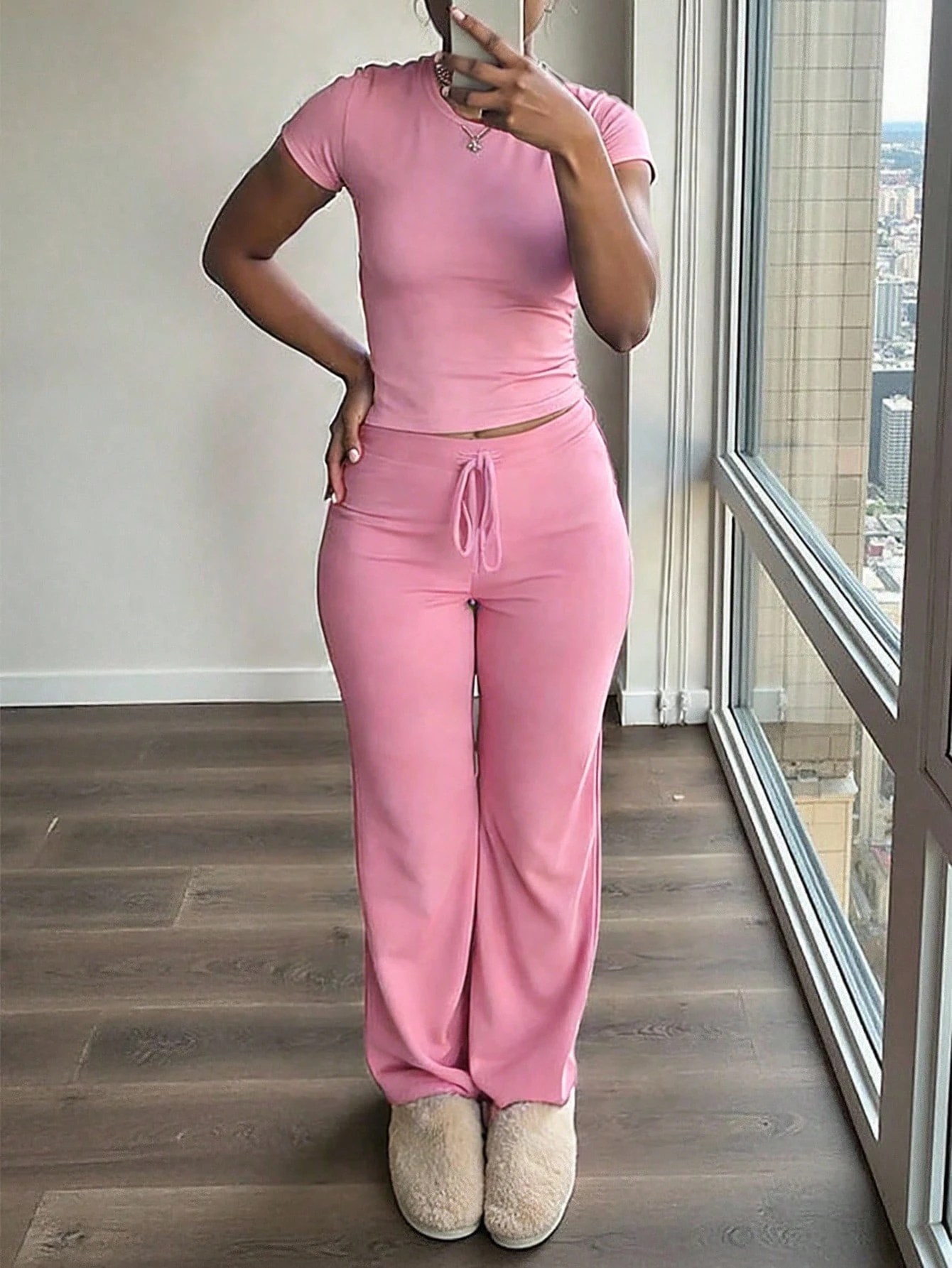 2 Pieces Casual Top And Pants Outfit For Women
