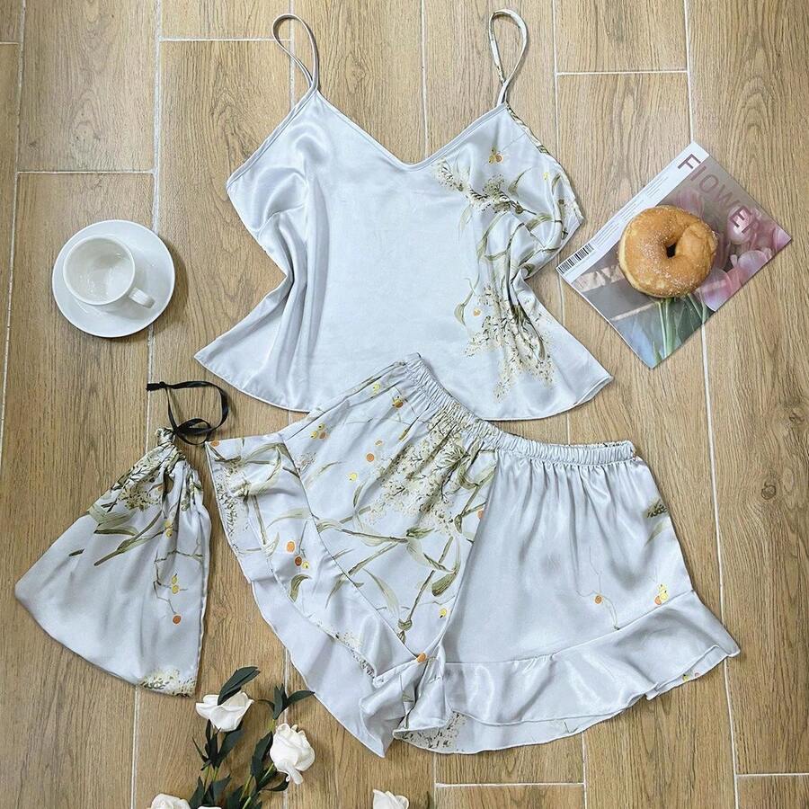 Three Pieces Soft And Comfortable Printed Sleepwear For Women