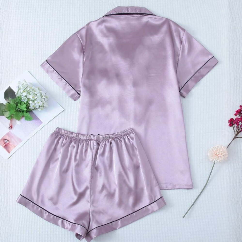 Two Pieces Bowknot Sleeve Lapel Top And Shorts Set For Women