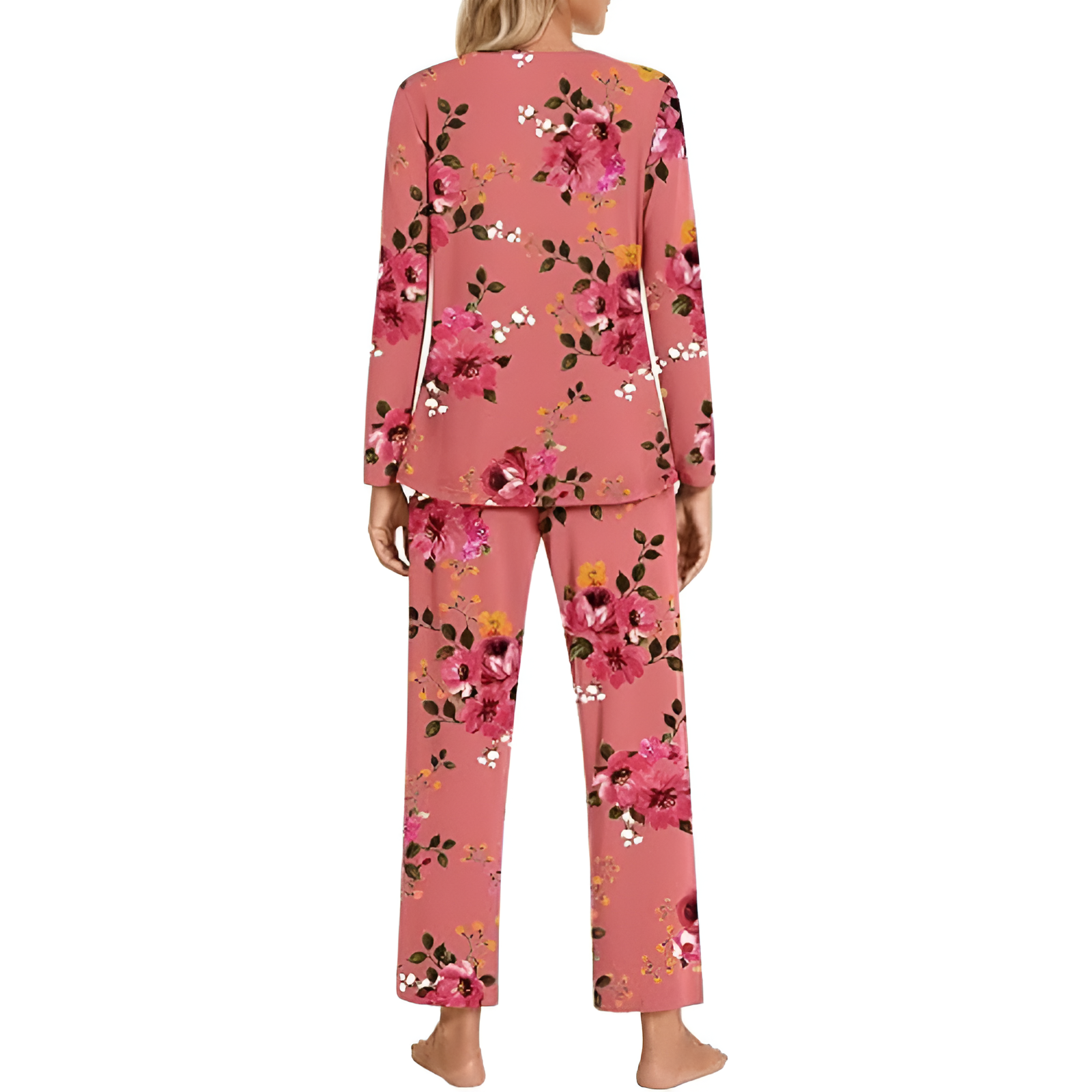 Long Sleeve Top And Loose Pants Two Piece Matching Pajama Set For Women