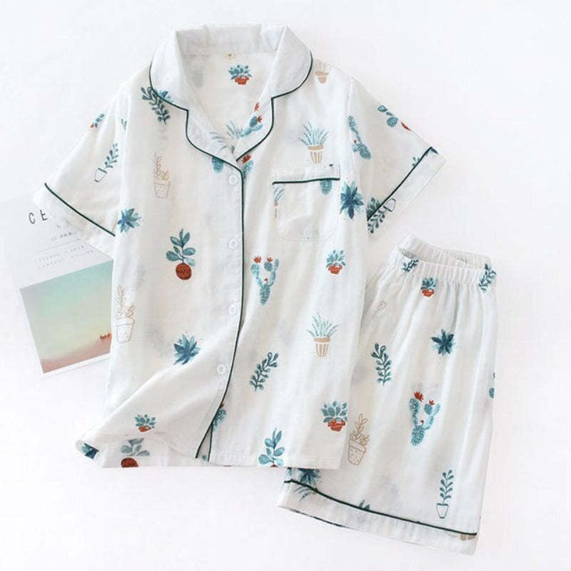 Multi Pattern Printed Short Pyjamas Set