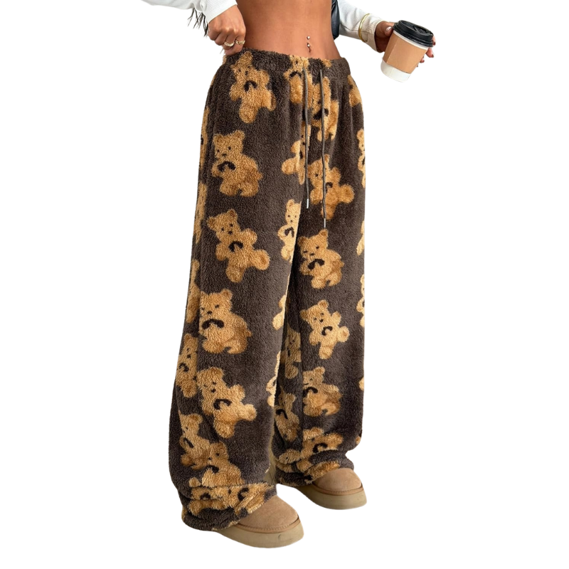 Fuzzy Plush Pajama Pants With Drawstring