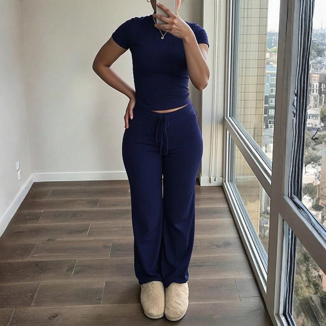 Fitted Short Sleeve T Shirt and Pants 2 Piece Casual Set for Women