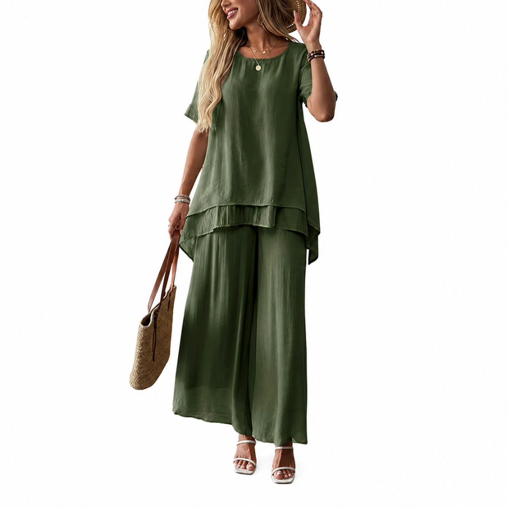 Elegant Flowy Palazzo Ruffle Two Pieces Outfit Set For Women