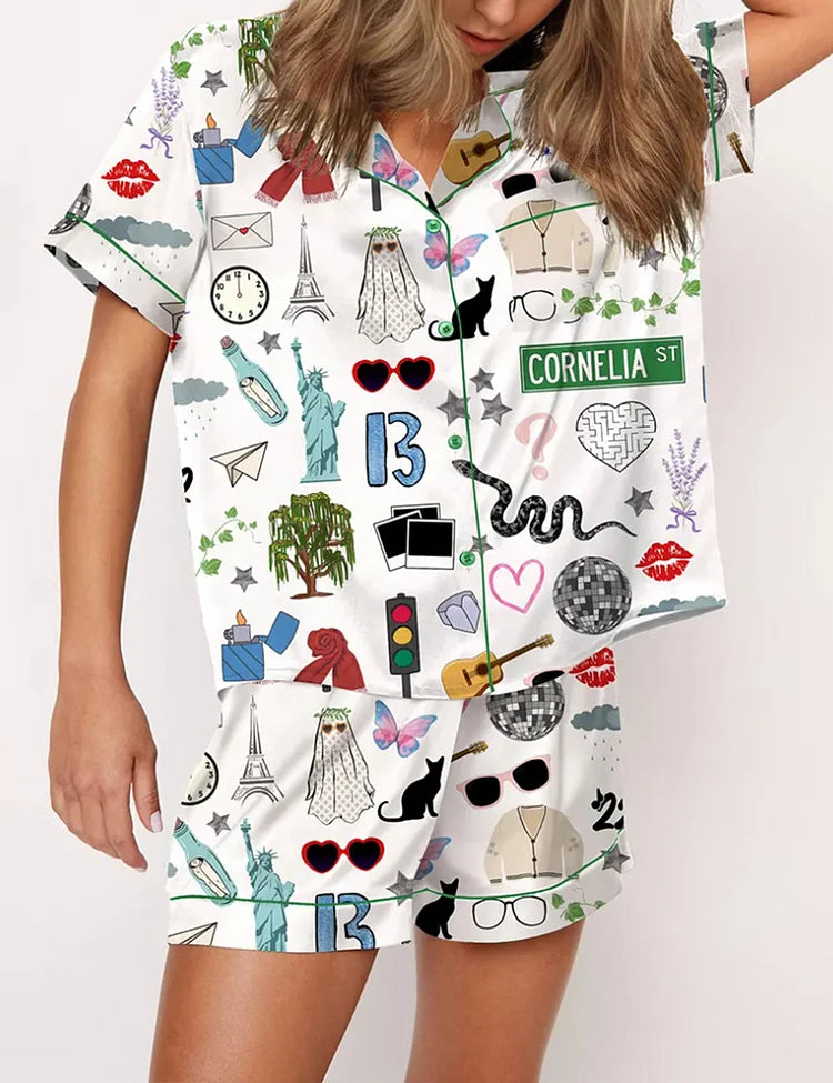 Taylor Swift Short Sleeve Button Down Pajama Set