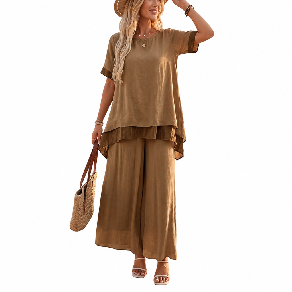 Elegant Flowy Palazzo Ruffle Two Pieces Outfit Set For Women