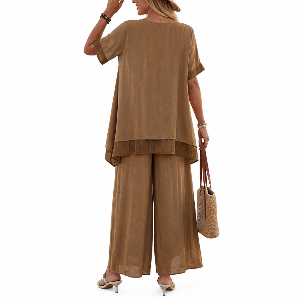 Elegant Flowy Palazzo Ruffle Two Pieces Outfit Set For Women