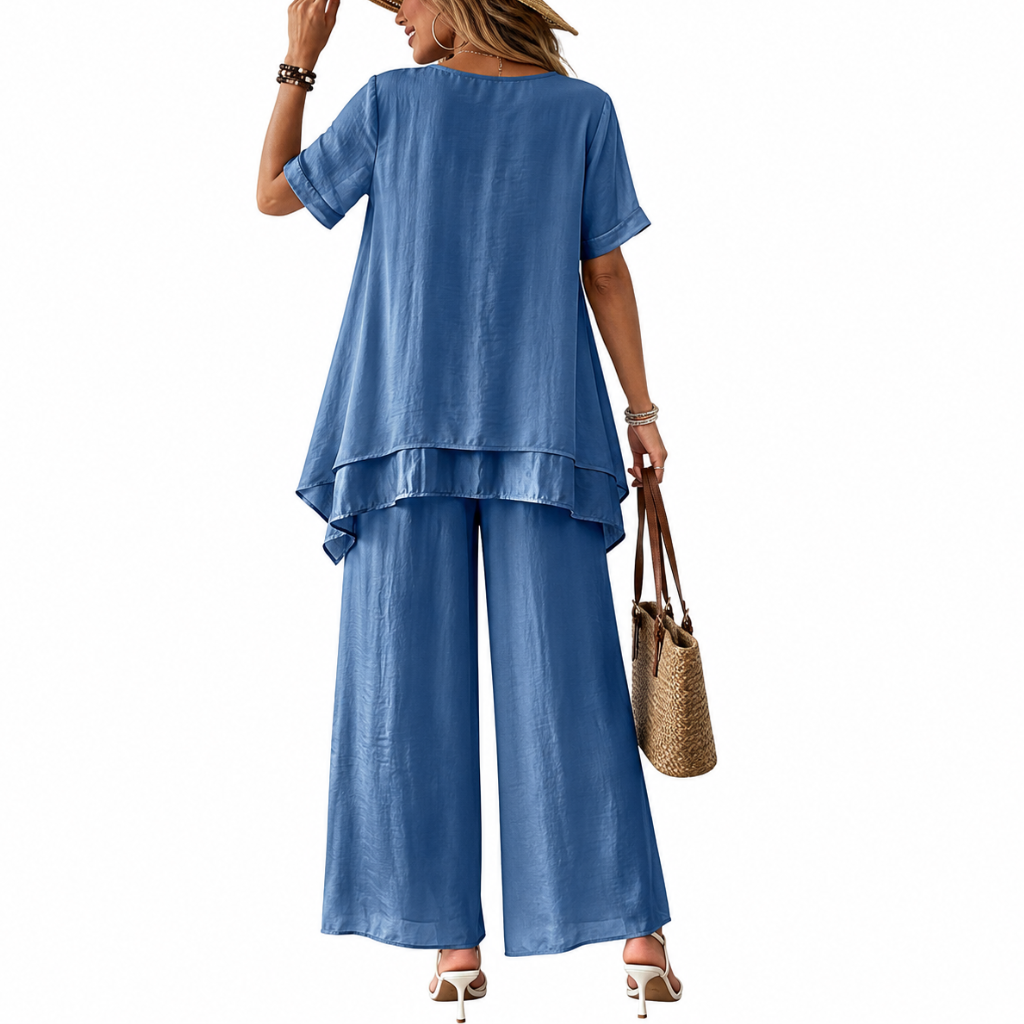 Elegant Flowy Palazzo Ruffle Two Pieces Outfit Set For Women