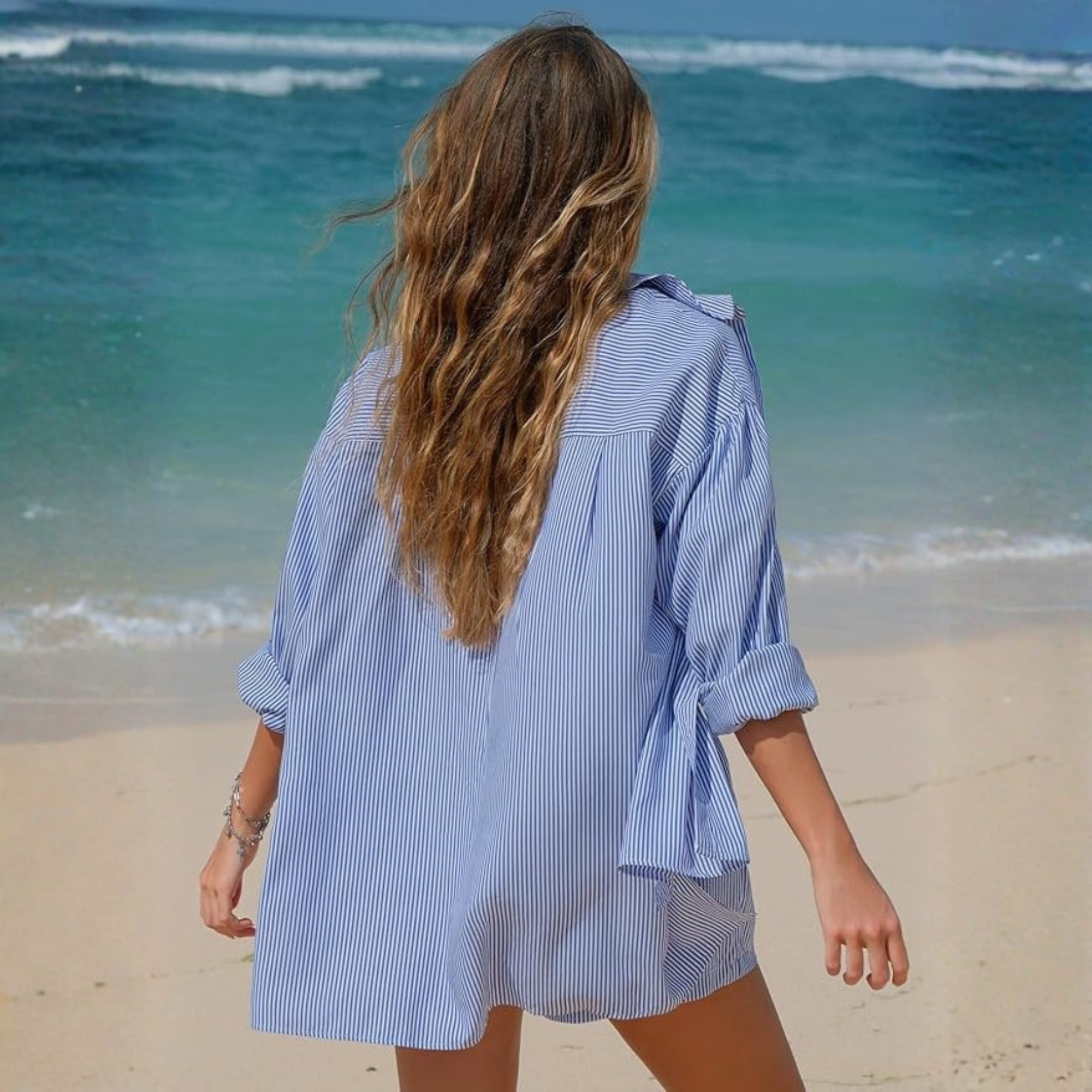 2 Piece Summer Matching Outfit With Long Sleeve Shirt And Shorts For Women