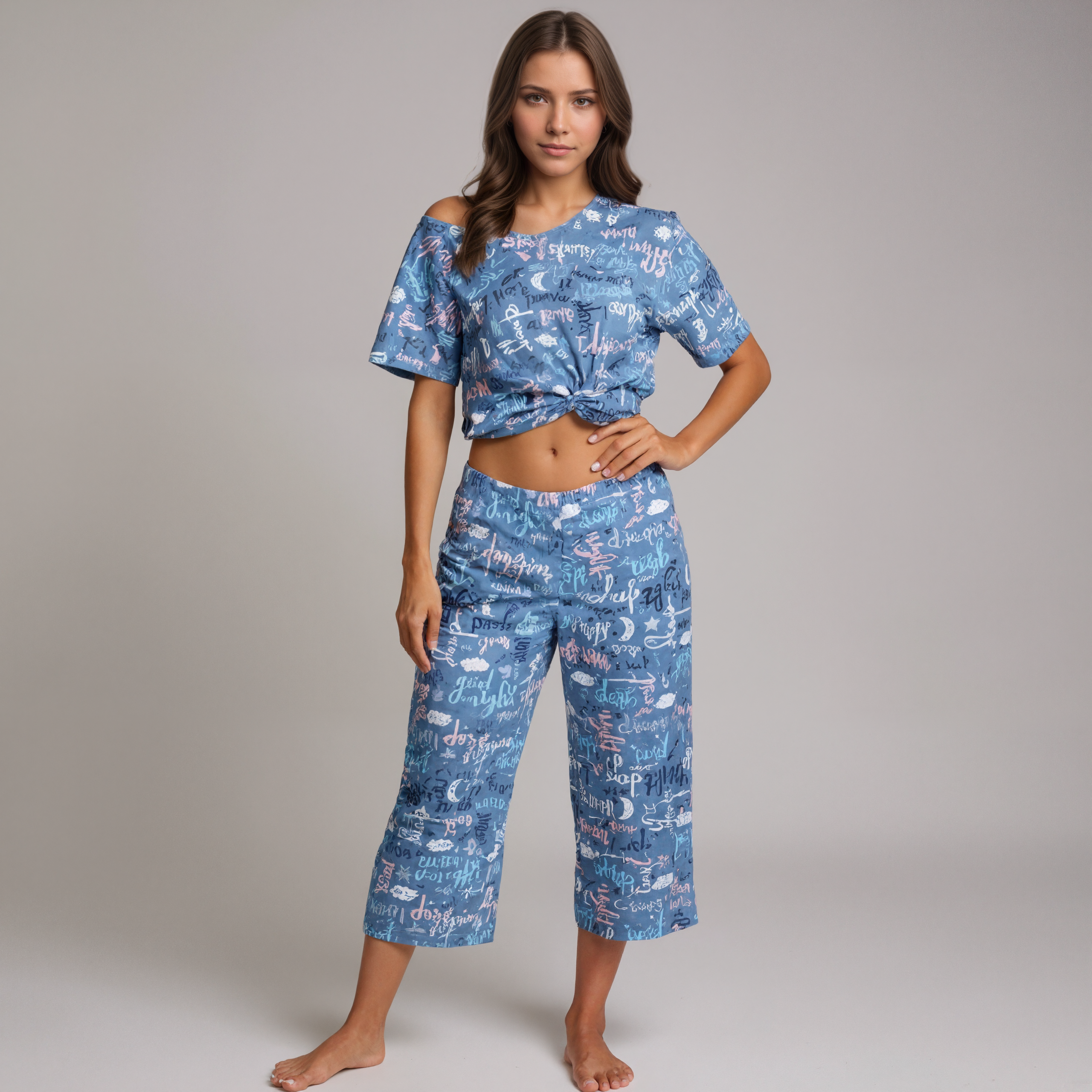 Pajama Set With Top And Capri Pants