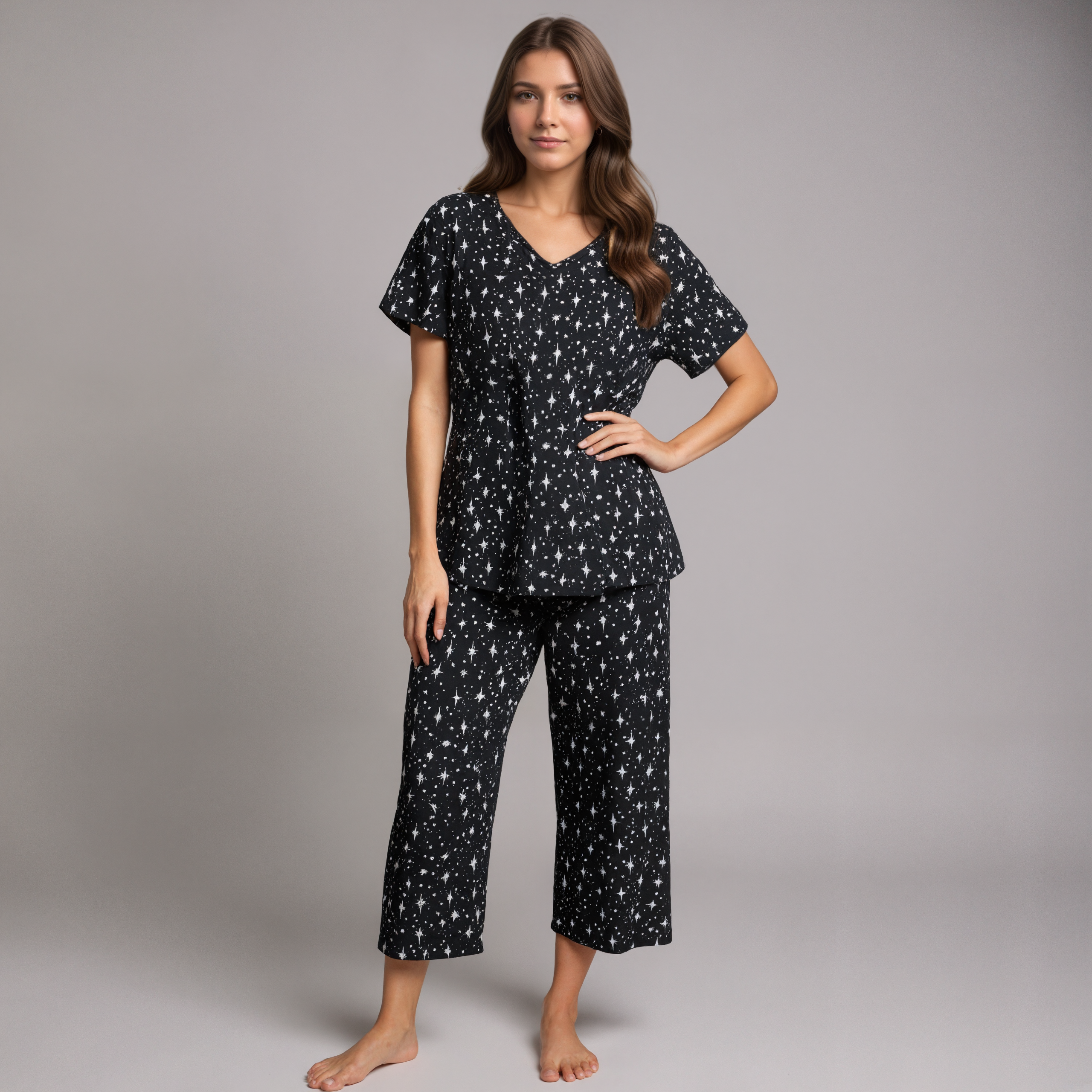 Pajama Set With Top And Capri Pants