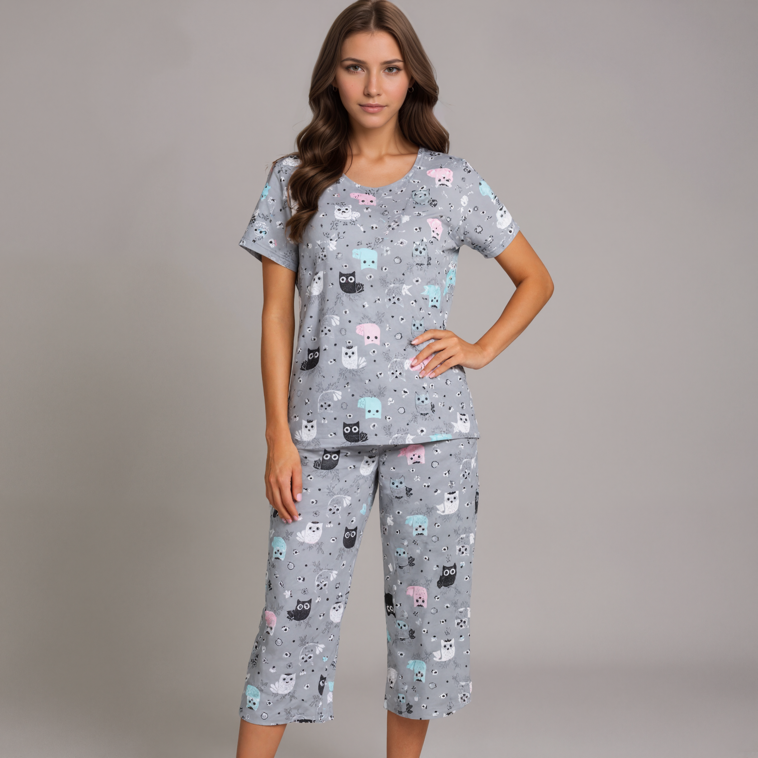 Pajama Set With Top And Capri Pants