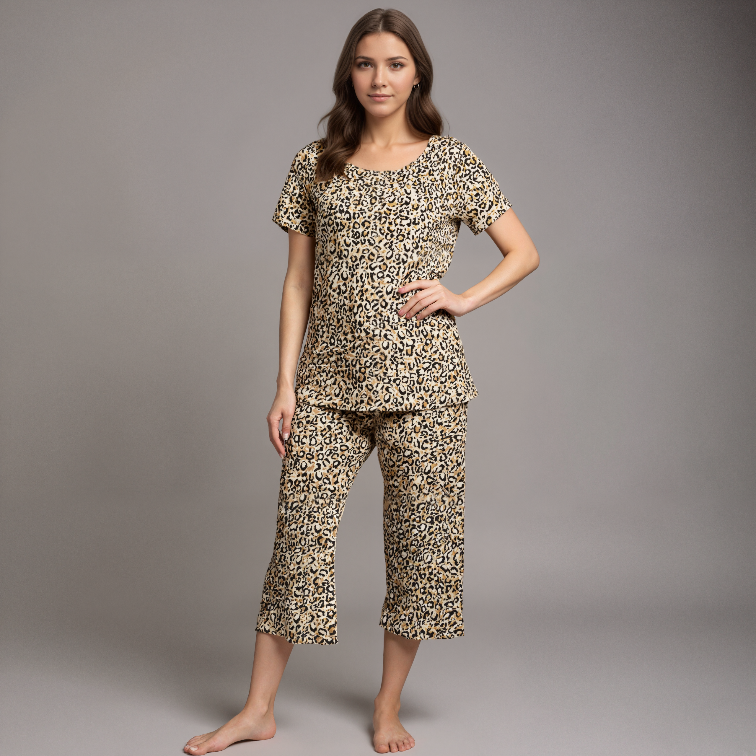 Pajama Set With Top And Capri Pants