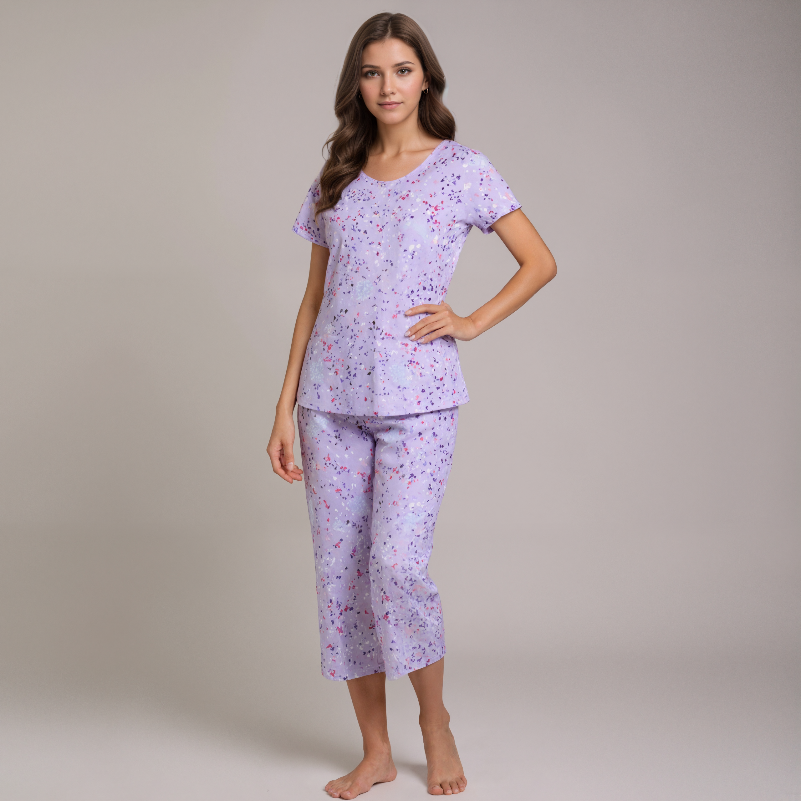 Pajama Set With Top And Capri Pants