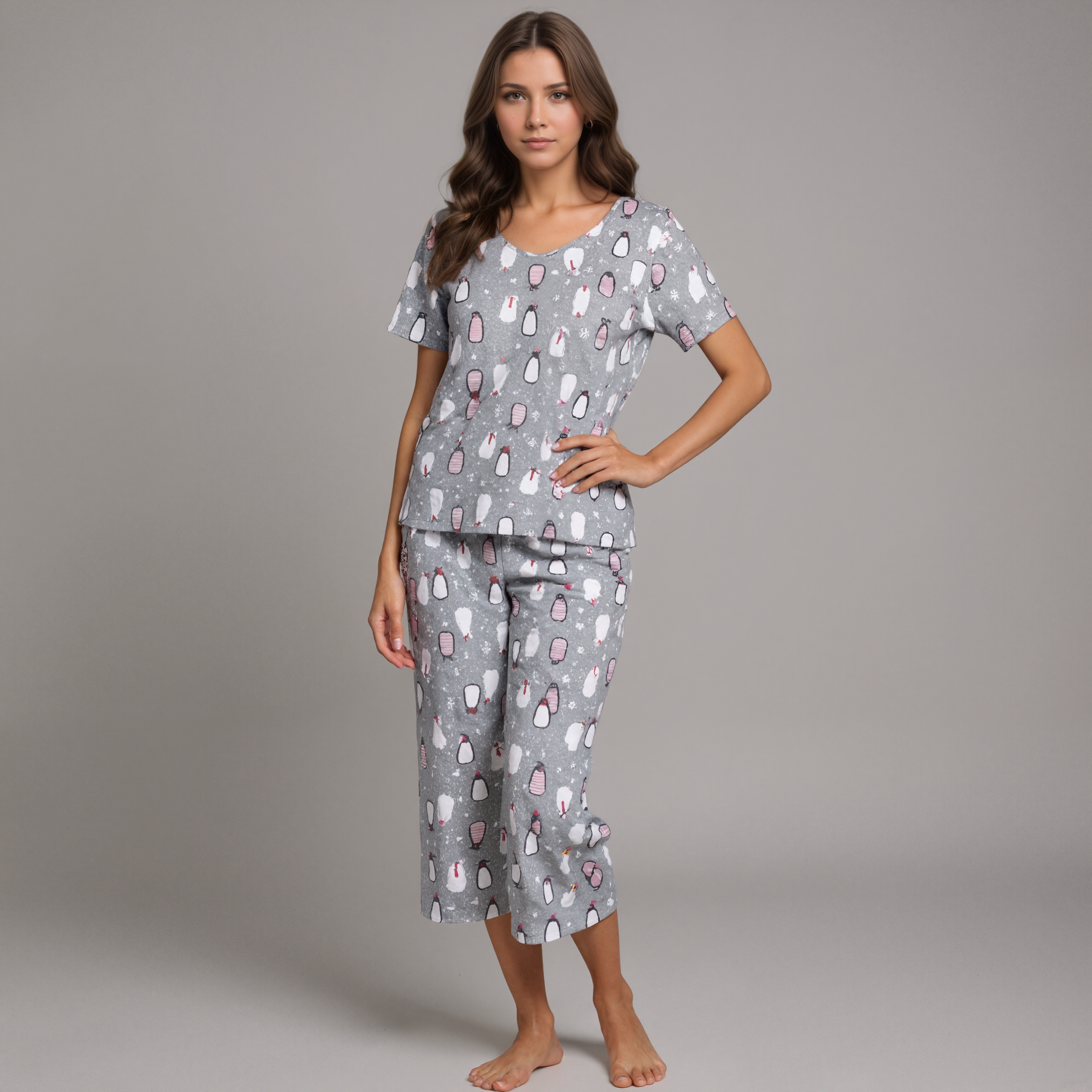 Pajama Set With Top And Capri Pants