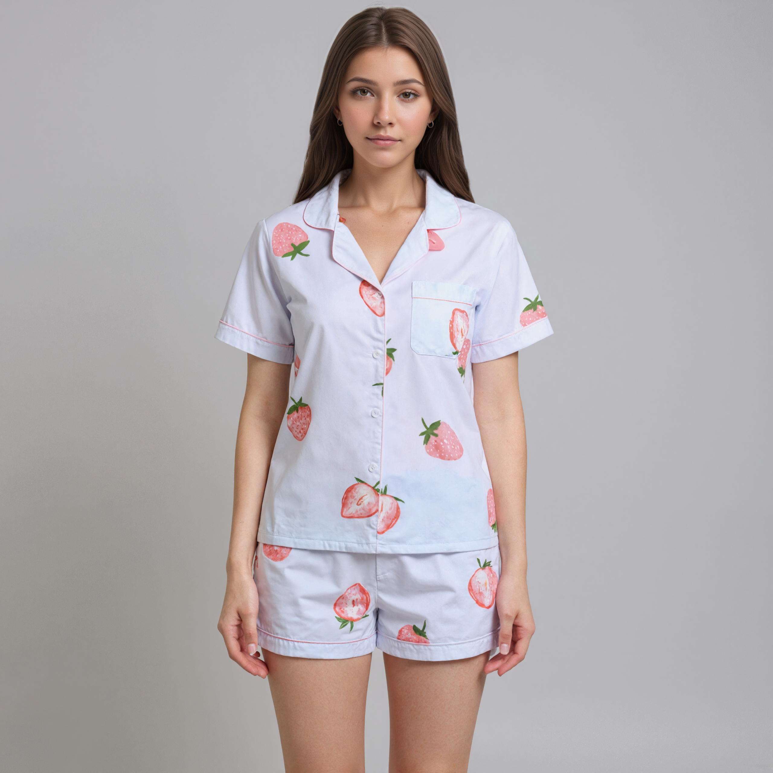 Strawberry Print Shorts Sleepwear Set