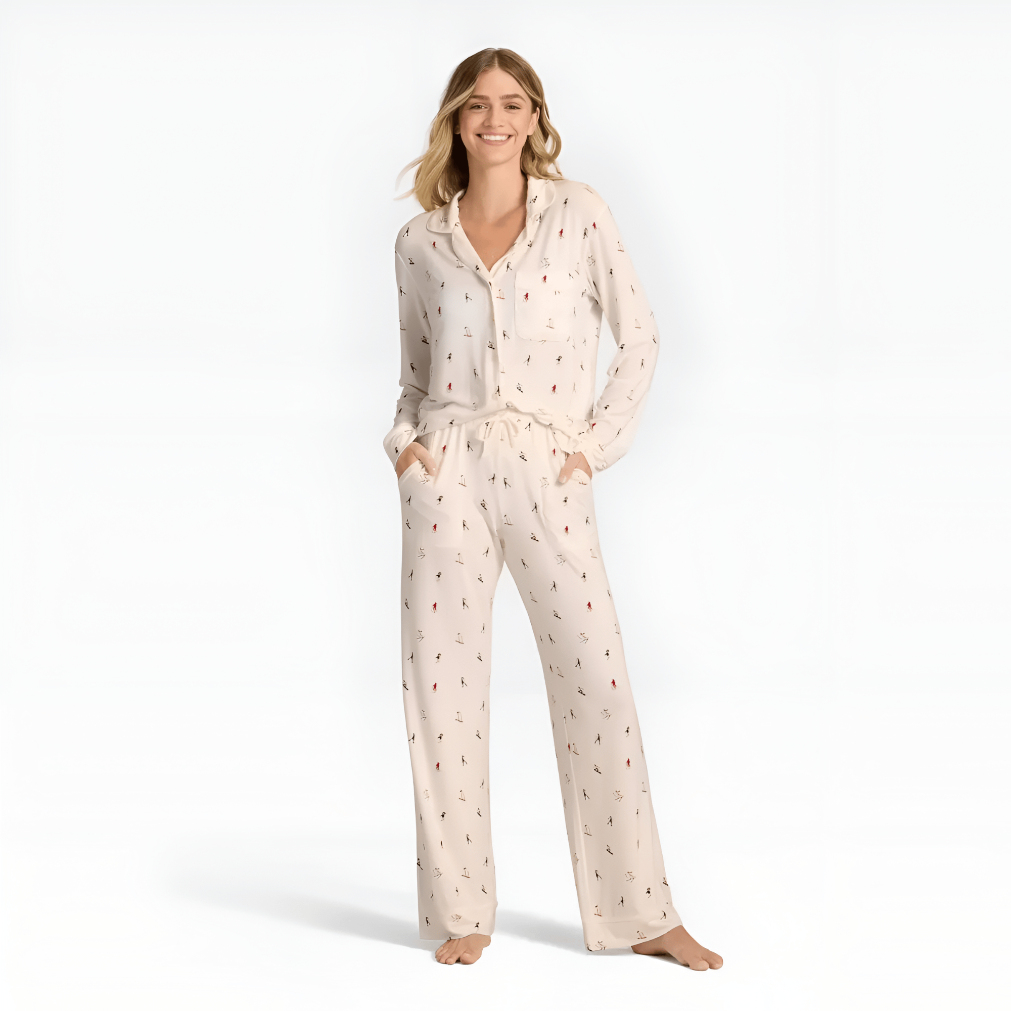 Skiers Print Cozy Pajama Set