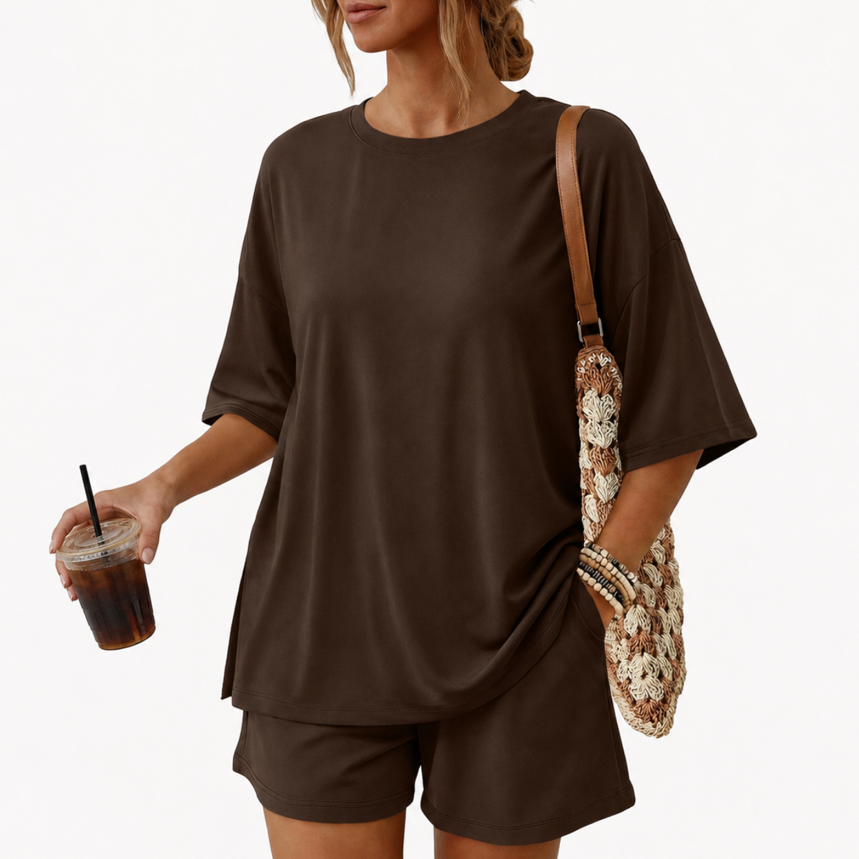 2 Piece Summer Set with Oversized Top And Loose Shorts