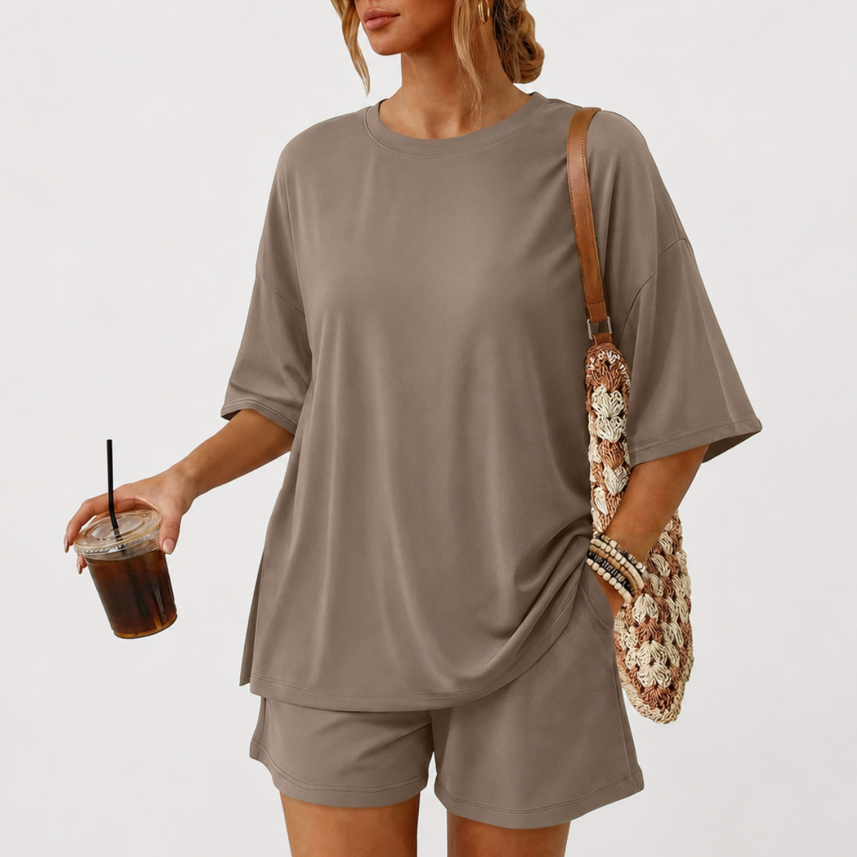 2 Piece Summer Set with Oversized Top And Loose Shorts