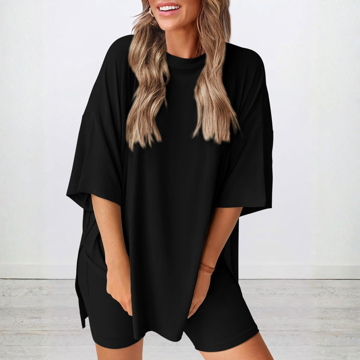 Casual Lounge Outfit With Oversized Shirt And Shorts For Women