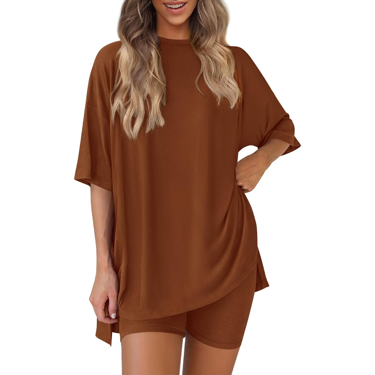 Casual Lounge Outfit With Oversized Shirt And Shorts For Women