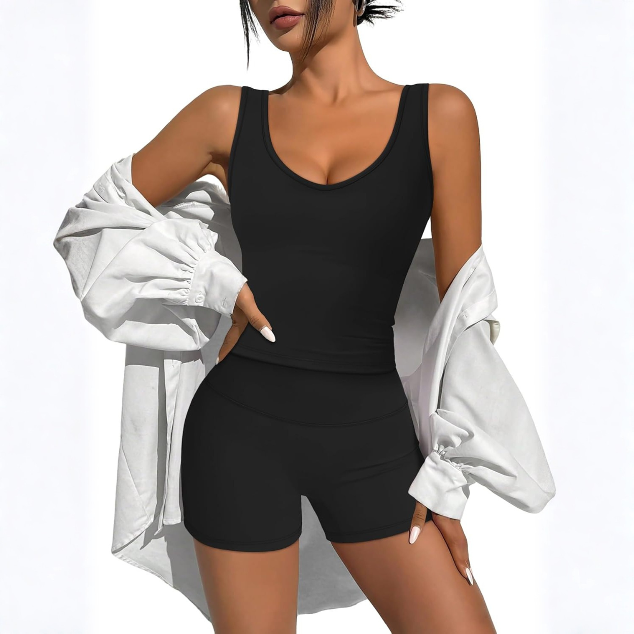 Activewear Two Piece Set with Tank and Shorts For Women