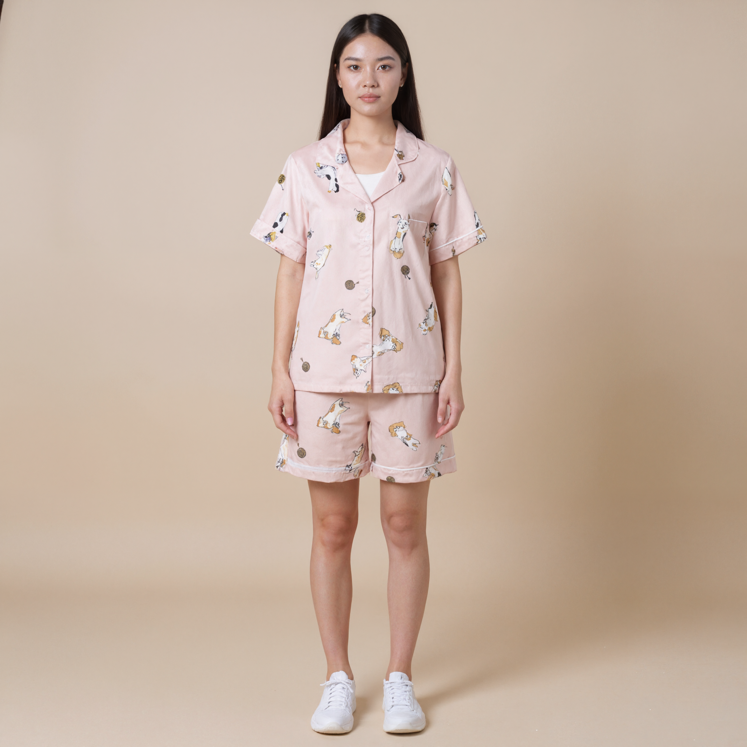 Satin Two Piece Set Short Sleeves Shorts