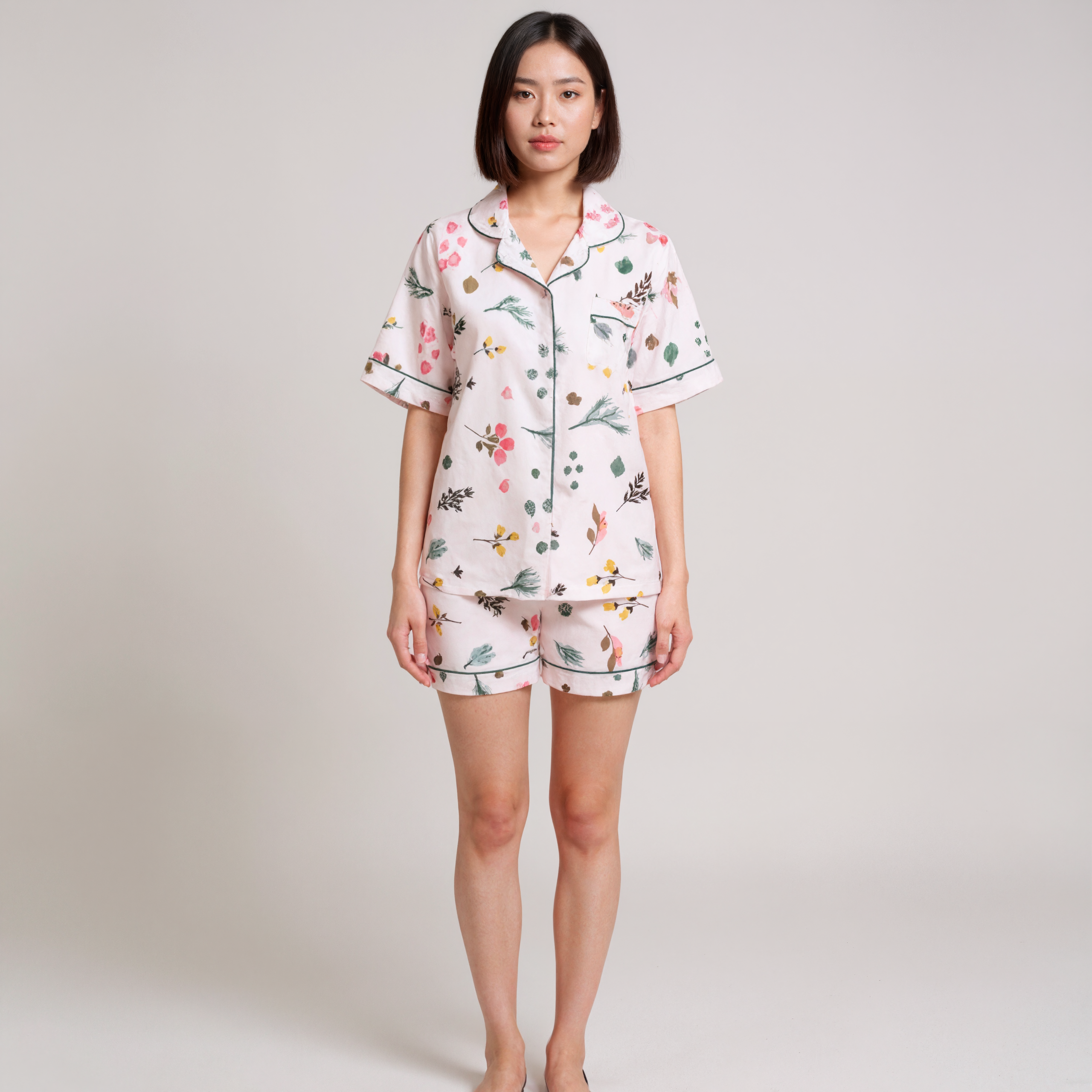 Satin Two Piece Set Short Sleeves Shorts