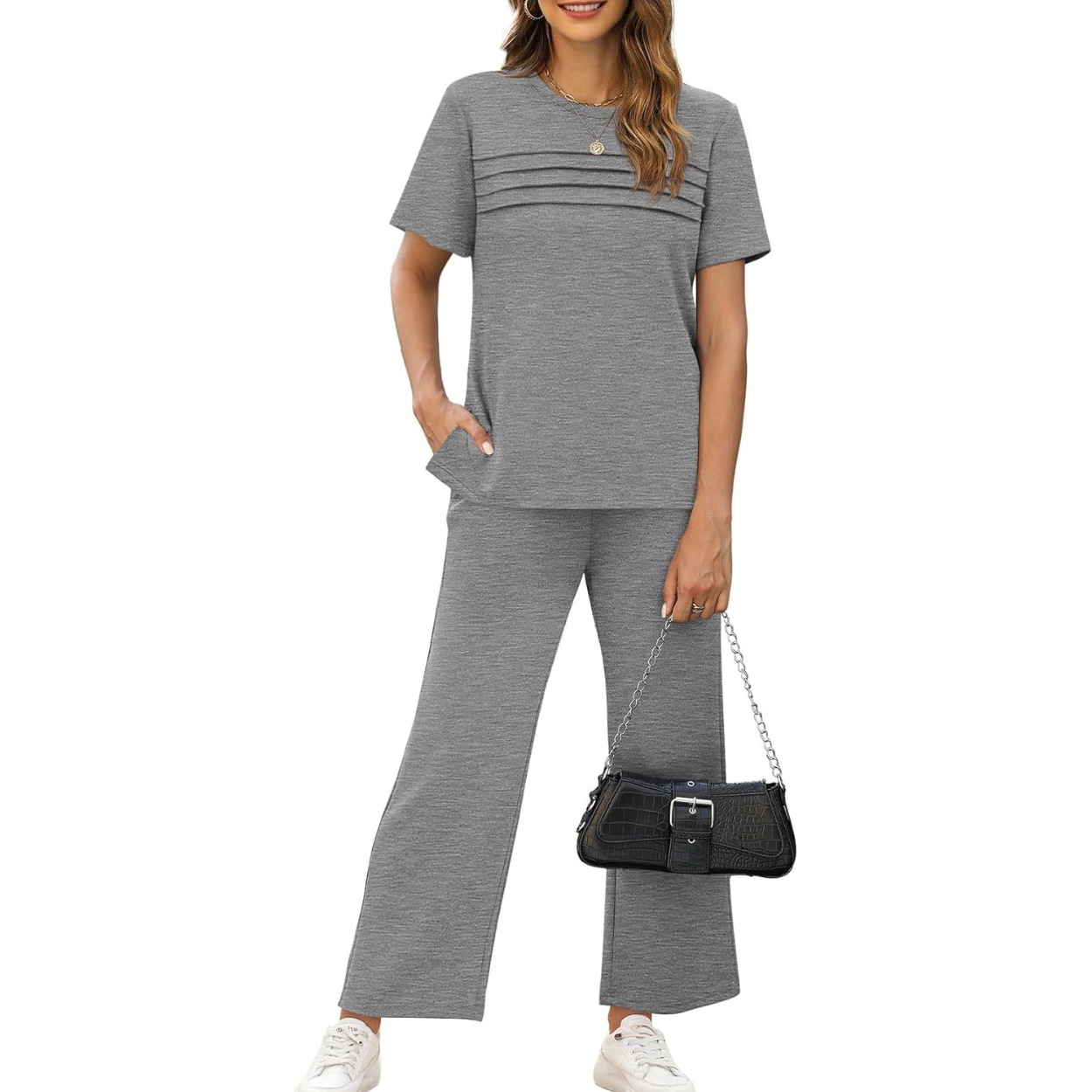 Two Piece Travel Set with Wide Length Pants For Women