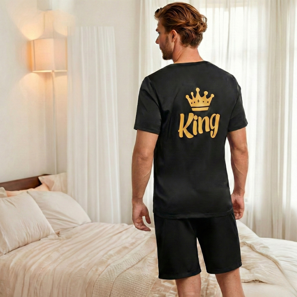 Sleeve Shorts King And Queen Matching Pajama Set