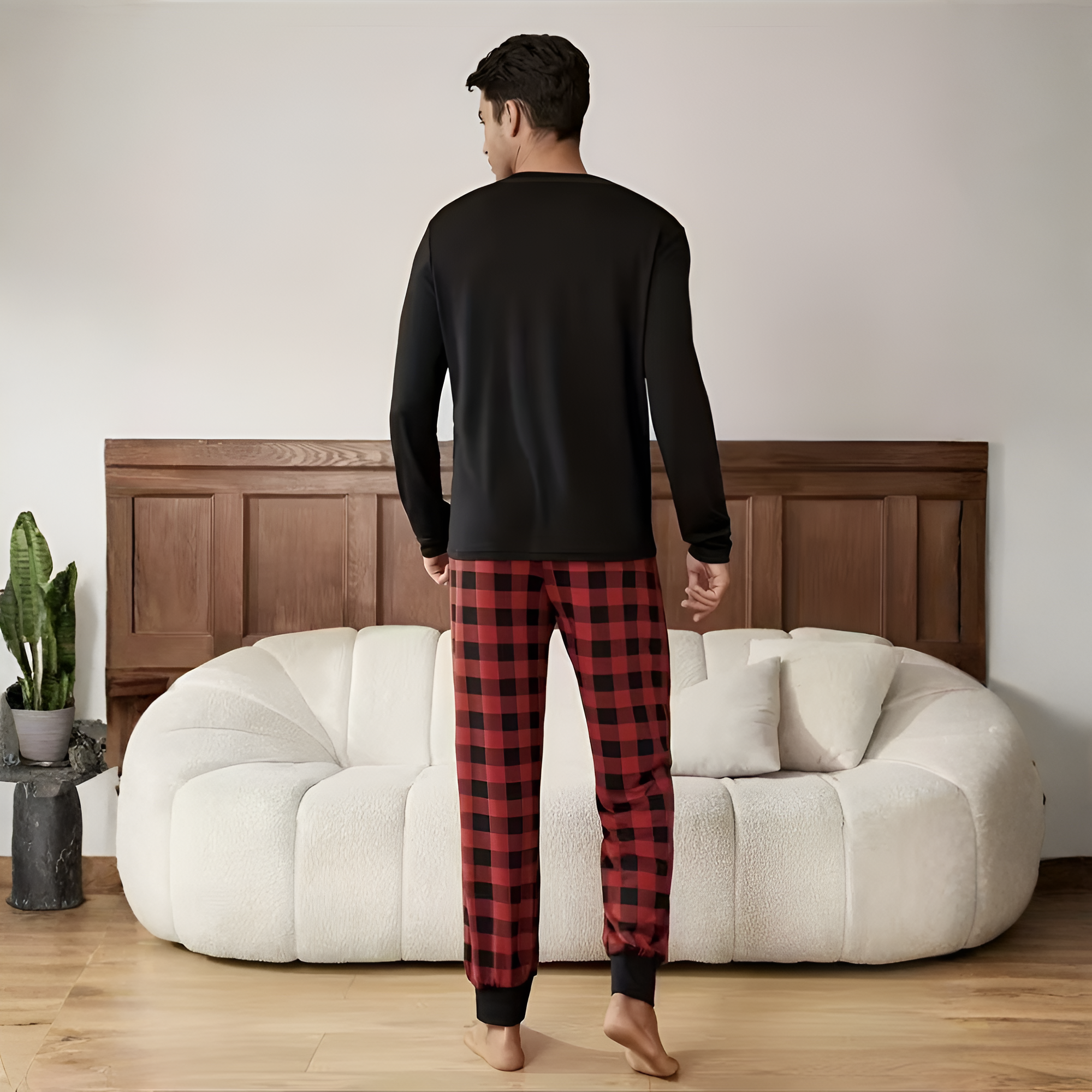 Plaid Designed Lounge Pajama Set For Couple With Pockets