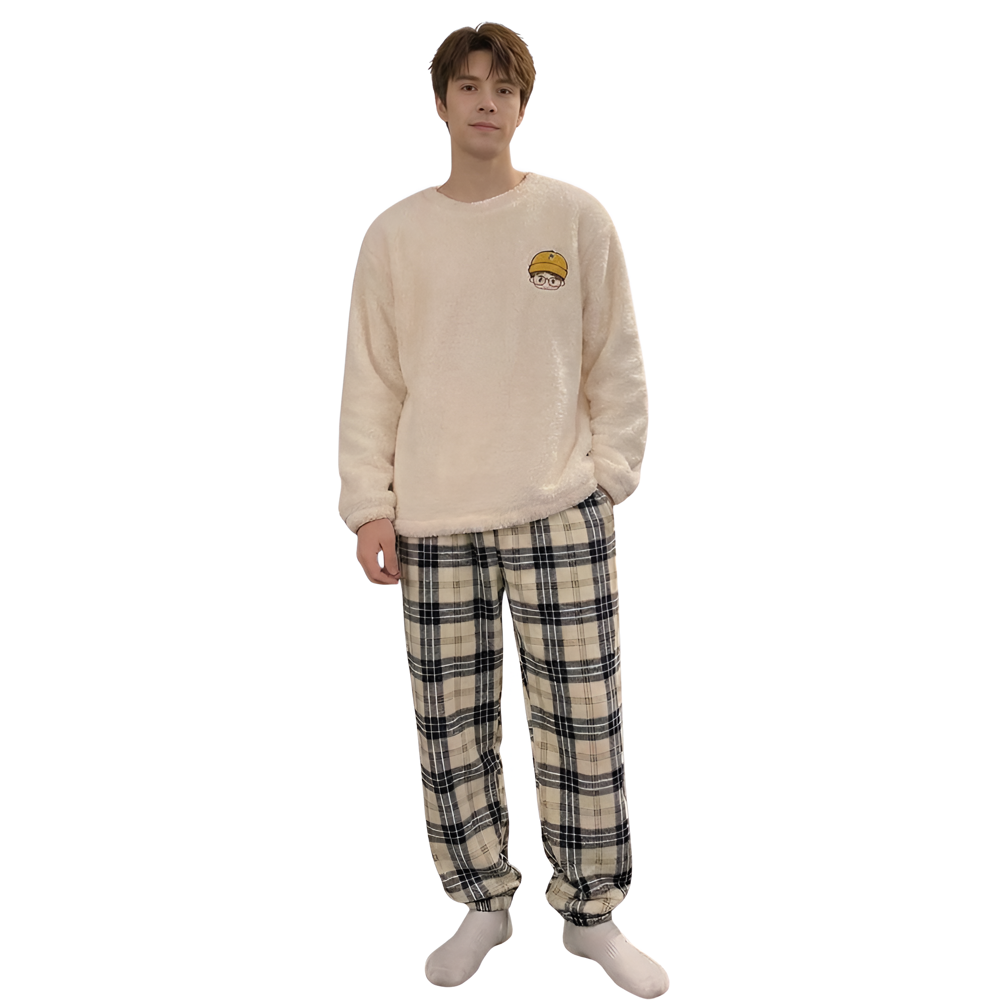 Embroidered Beanie Character Flannel Homewear Set