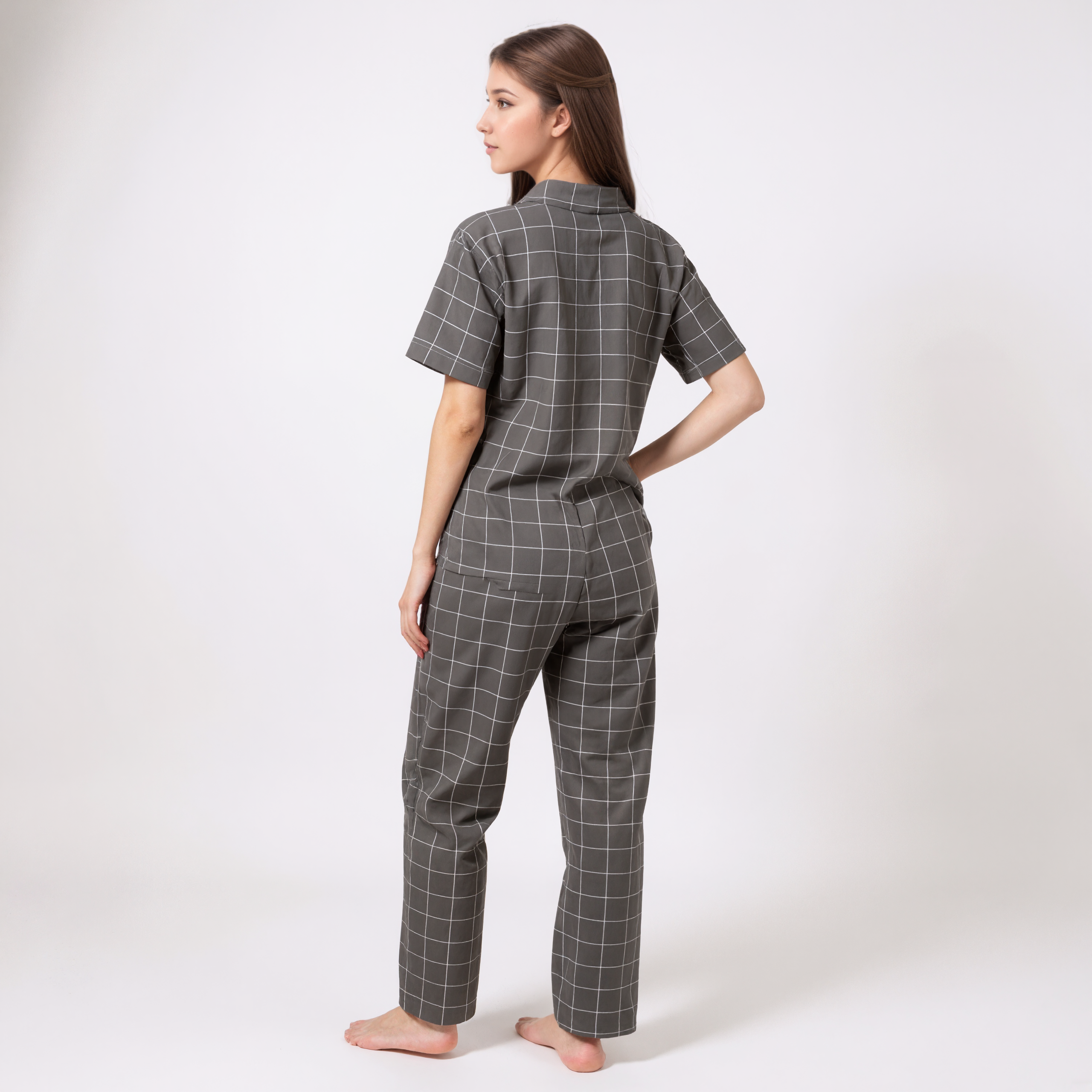 Long Cotton Pajamas With Plaid Pattern