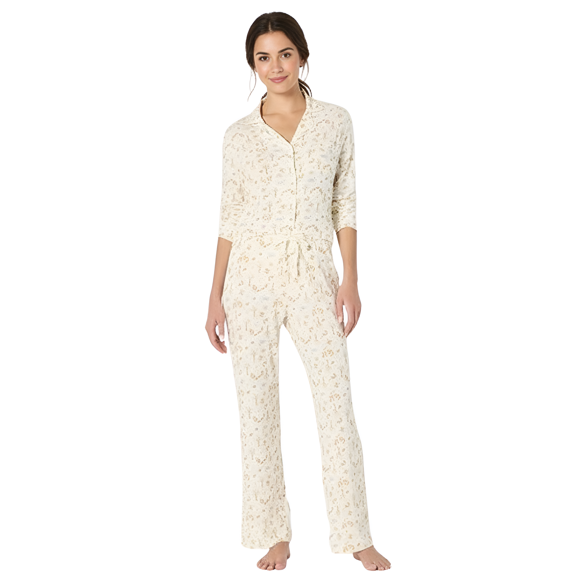 Long Sleeve Button Down Printed Pajama Set For Women
